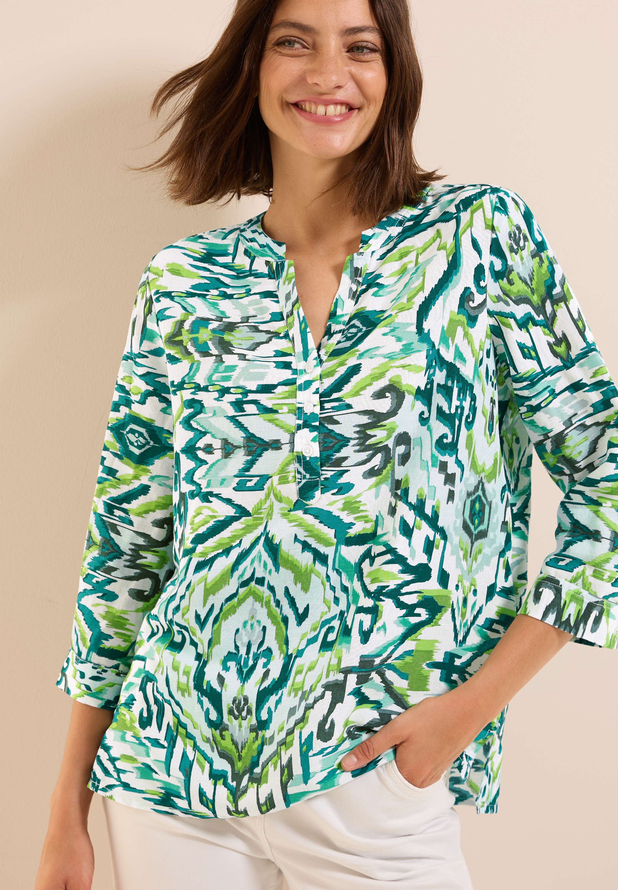Gemusterte Leinenmix-Bluse