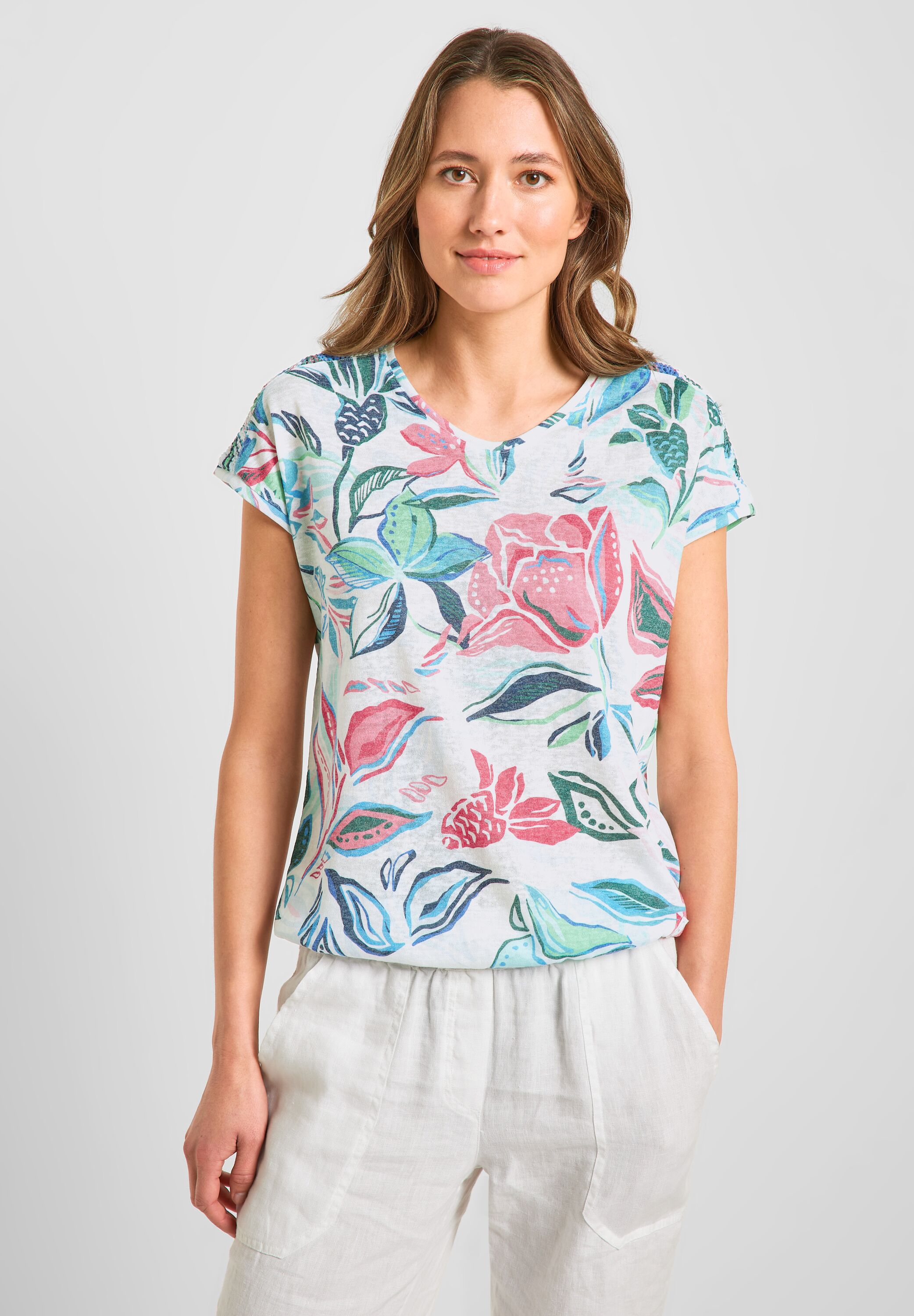 Printshirt in Leinenoptik