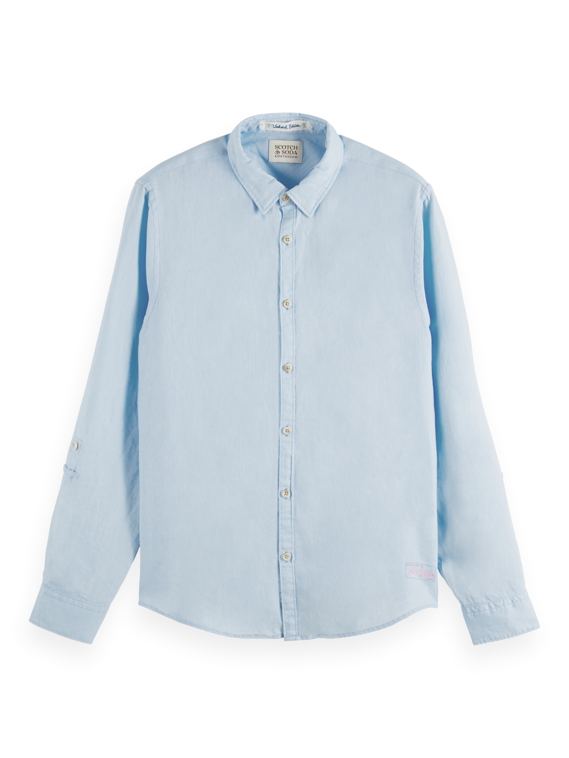 Linen shirt with sleeve roll-up