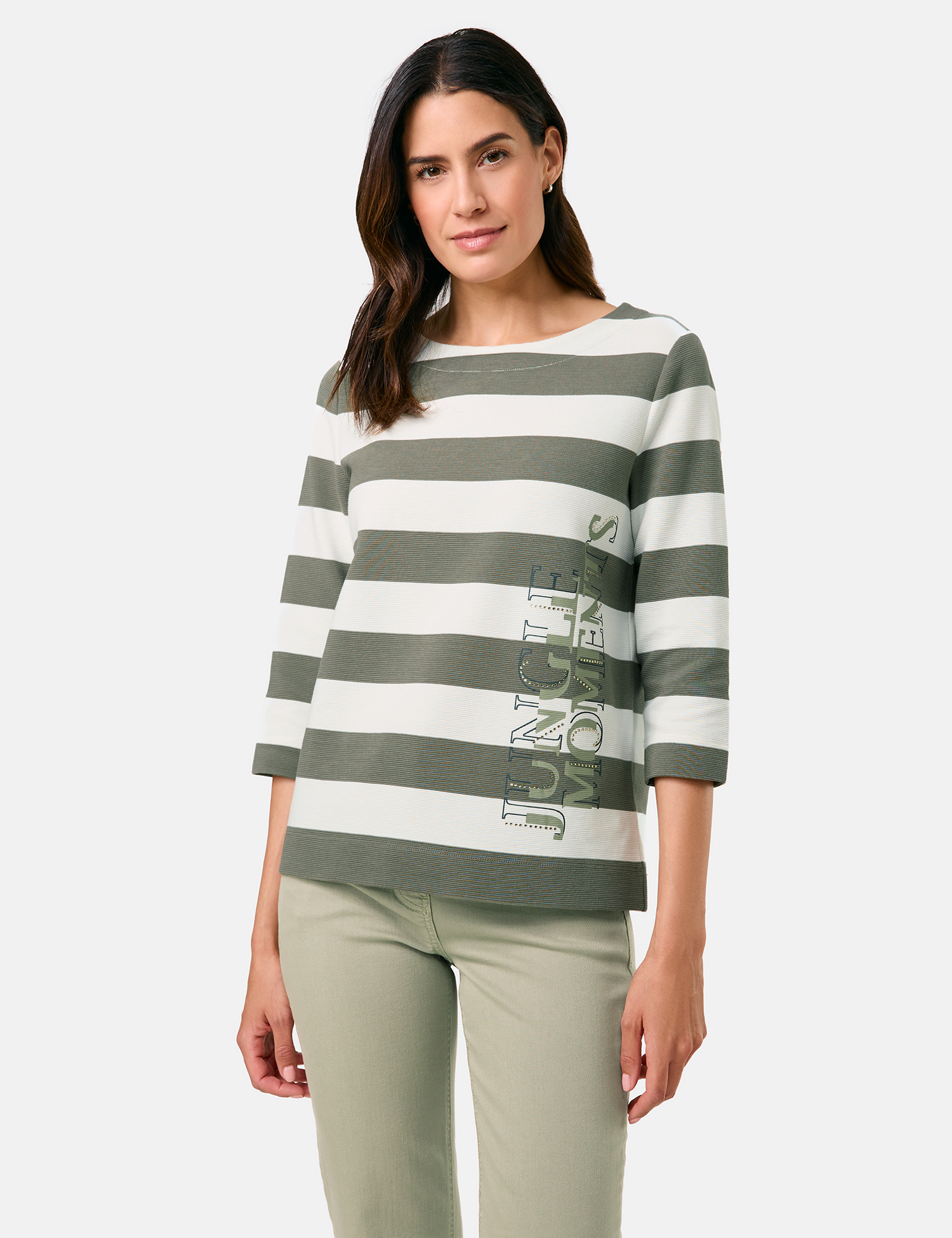 3/4 Arm Shirt mit Ziersteinchen und Struktur