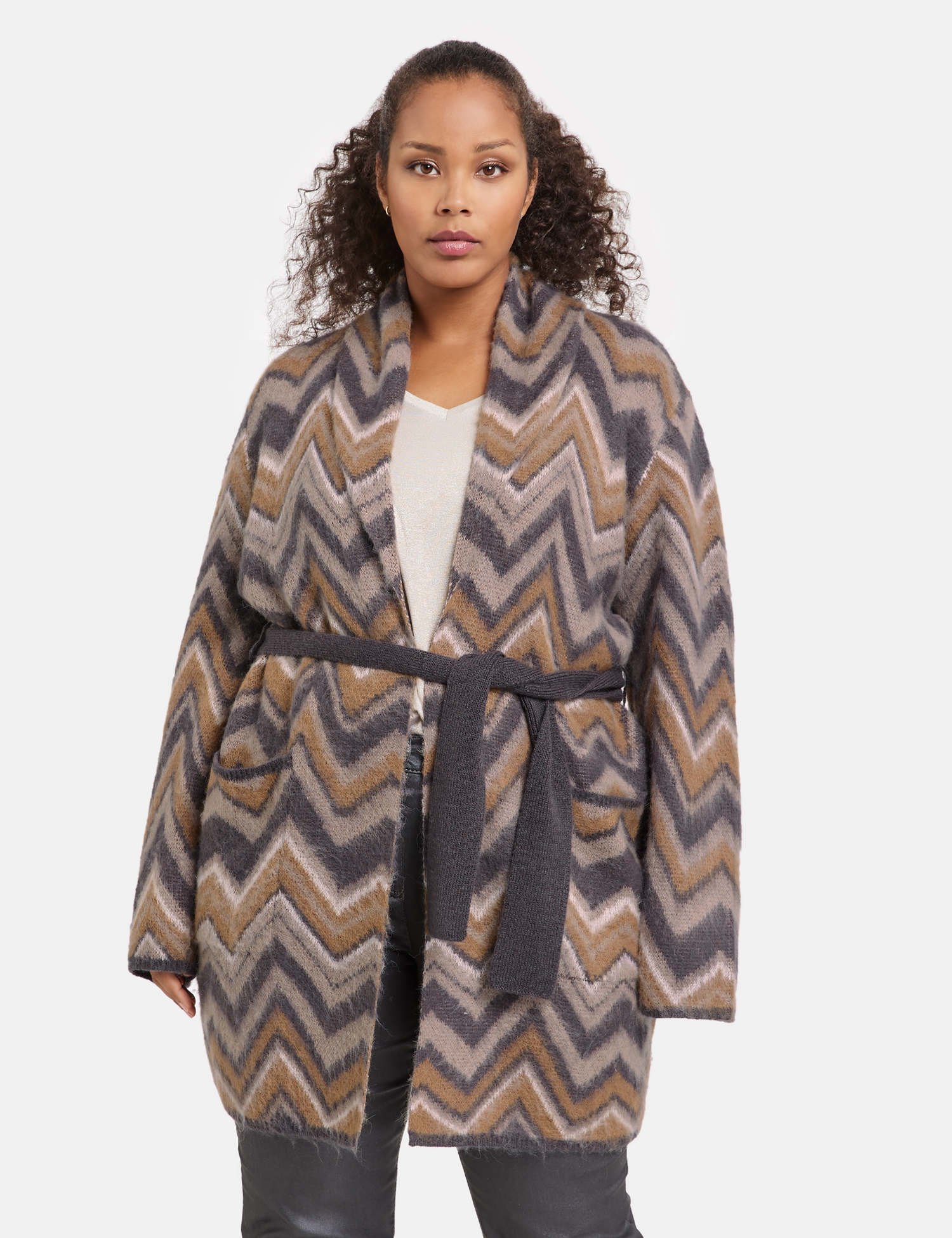 Long-Cardigan mit Bindegürtel