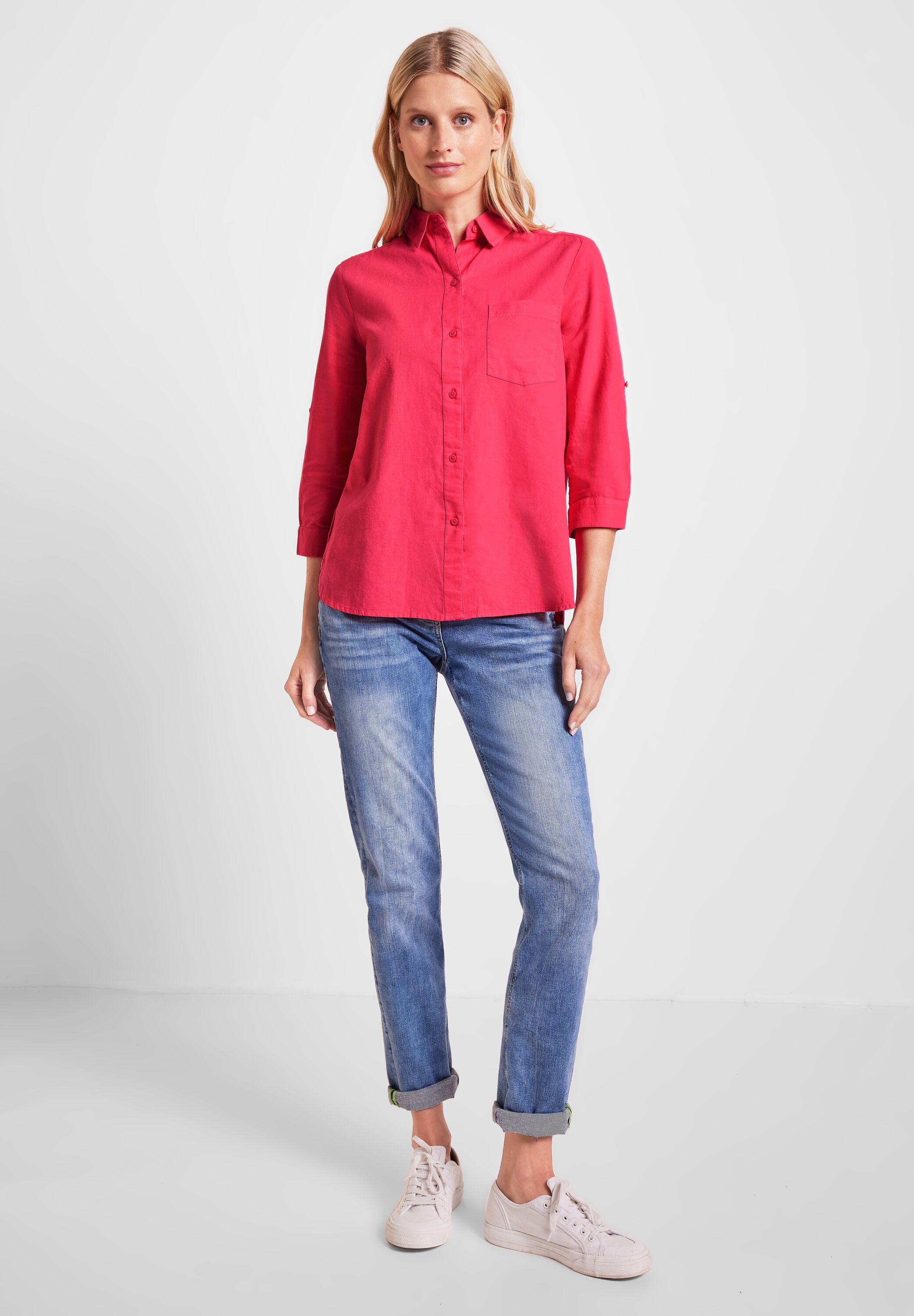 Unifarbene Leinenmix Bluse
