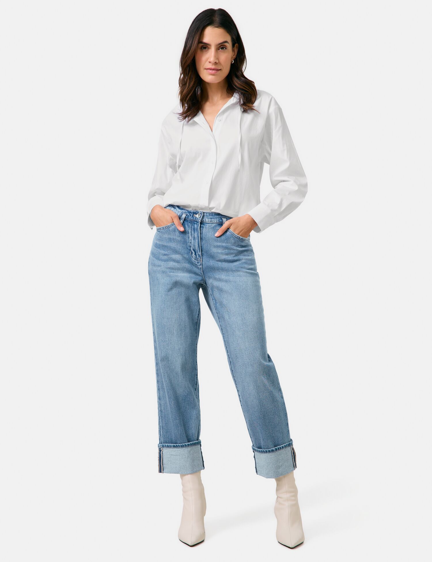 7/8 Jeans mit breitem Saumaufschlag
