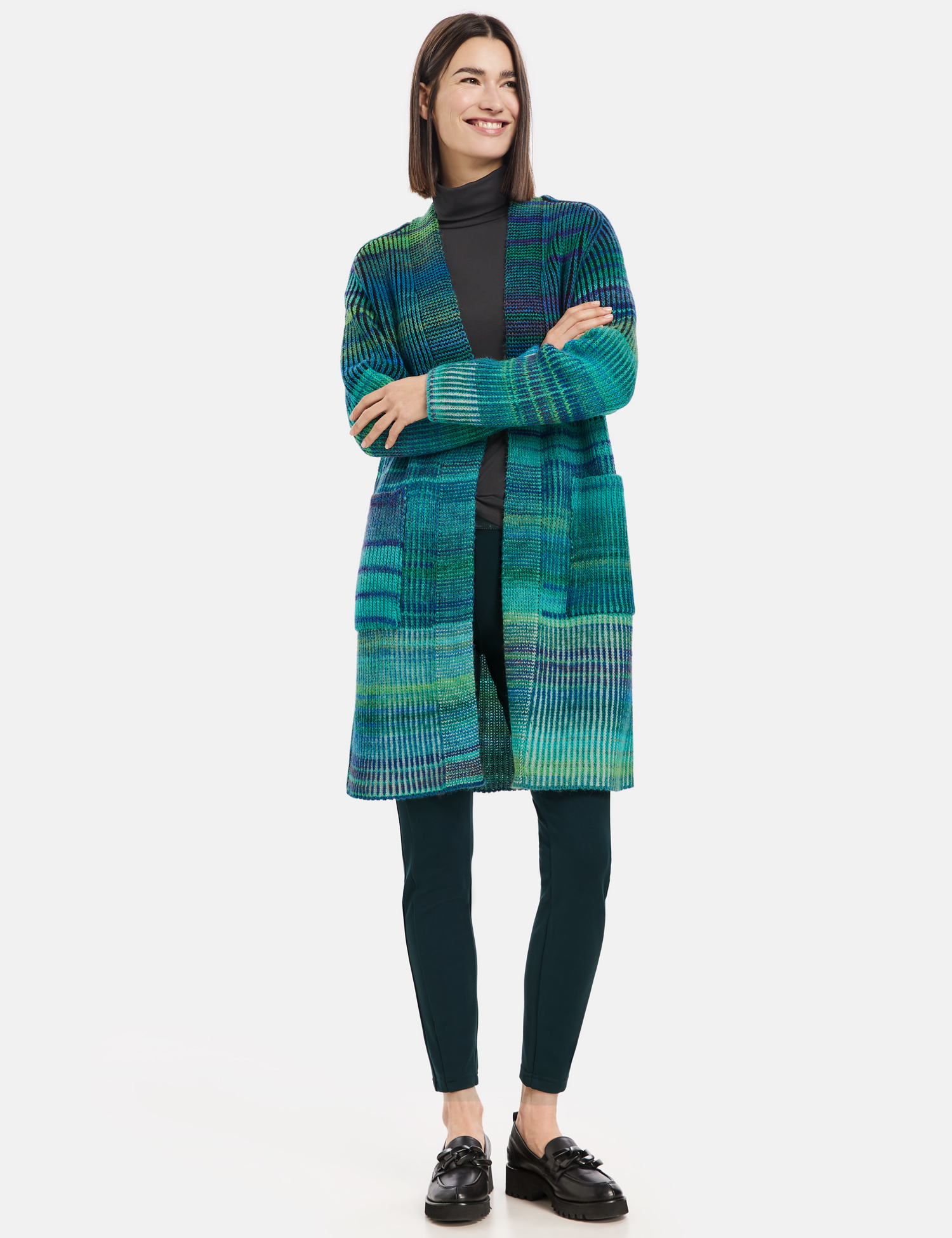 Langer Cardigan mit Rippstrick