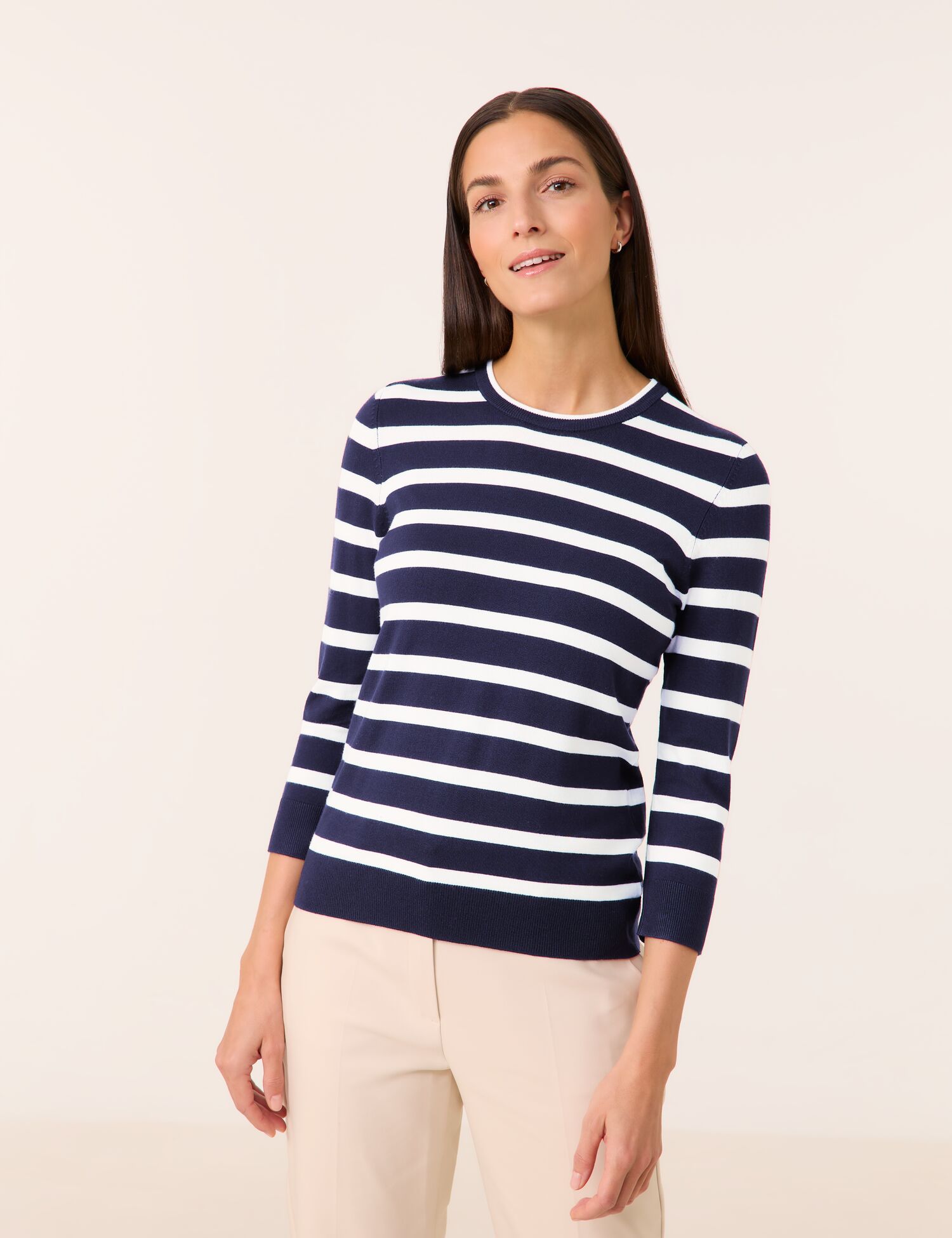 Geringelter 3/4 Arm Pullover