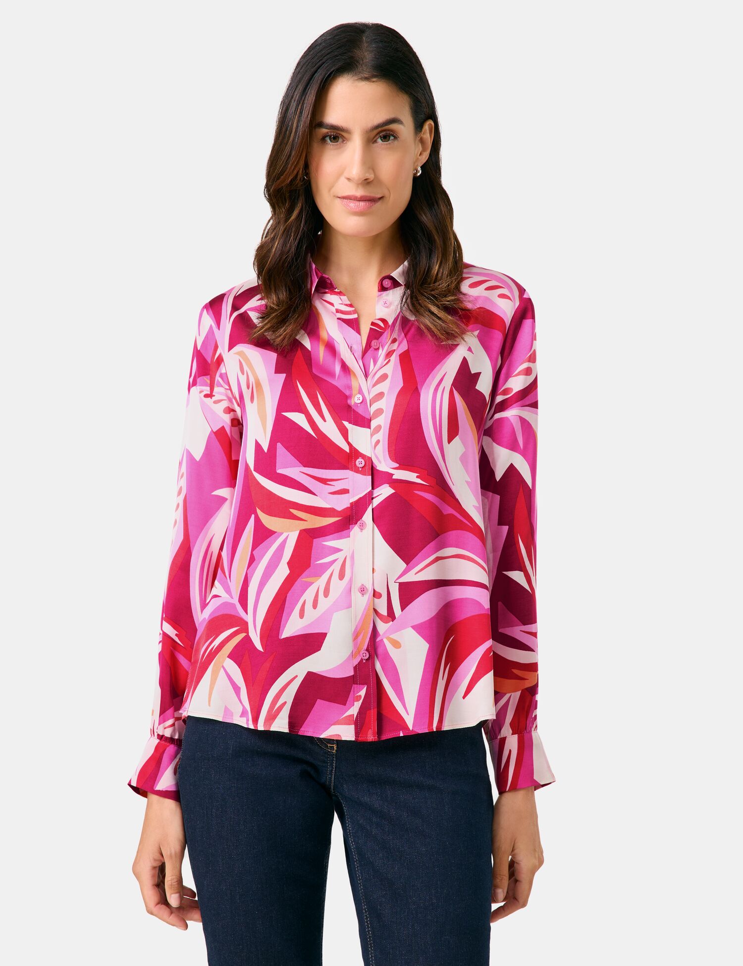 Satinierte Bluse mit floralem Dessin