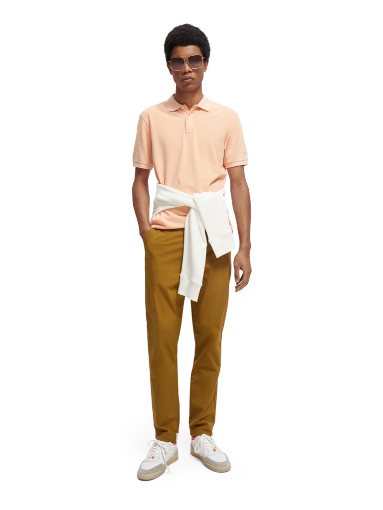 Garment-dyed washed pique polo in O