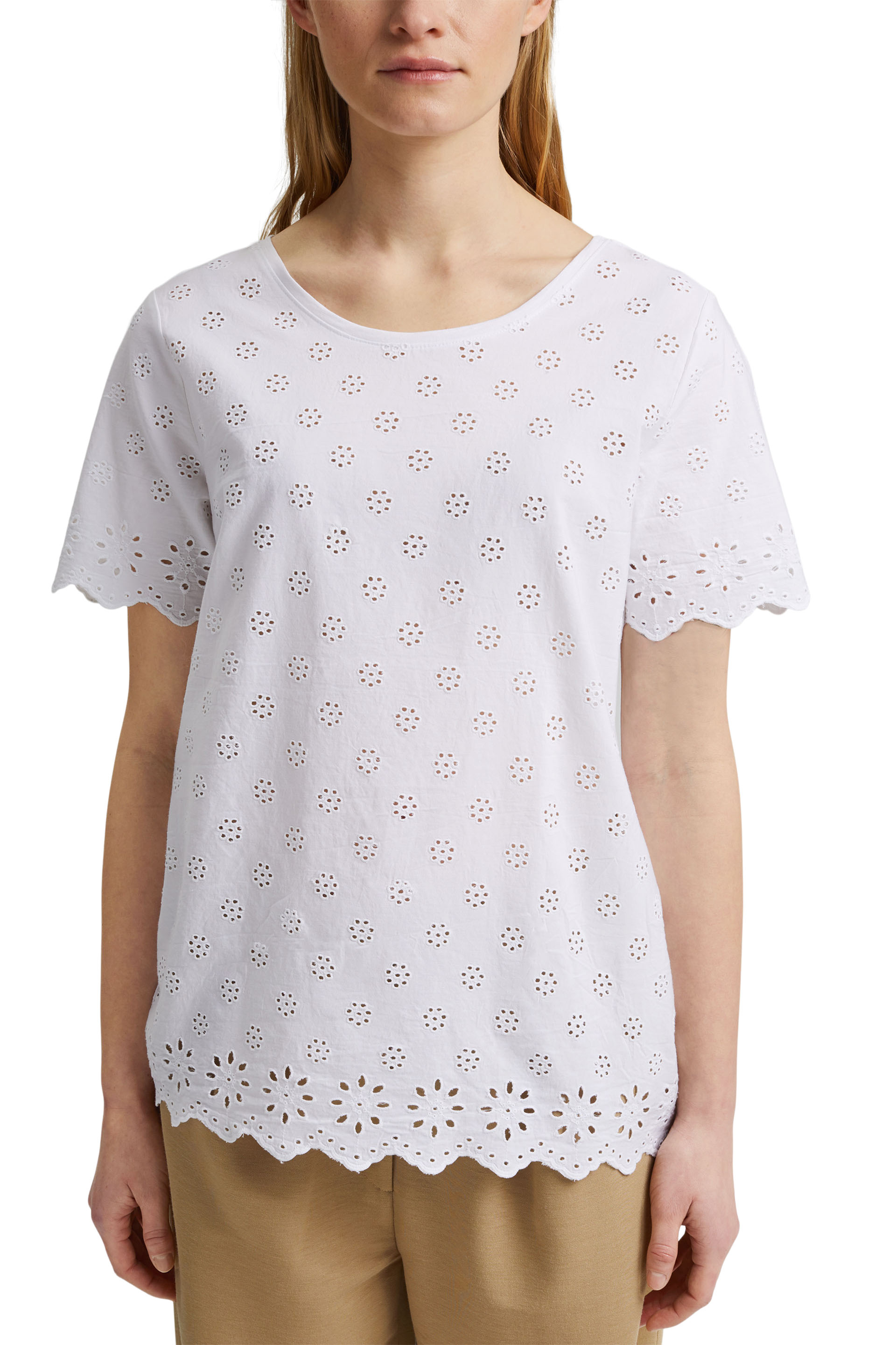 Mit TENCEL™: T-Shirt mit Lochstickerei