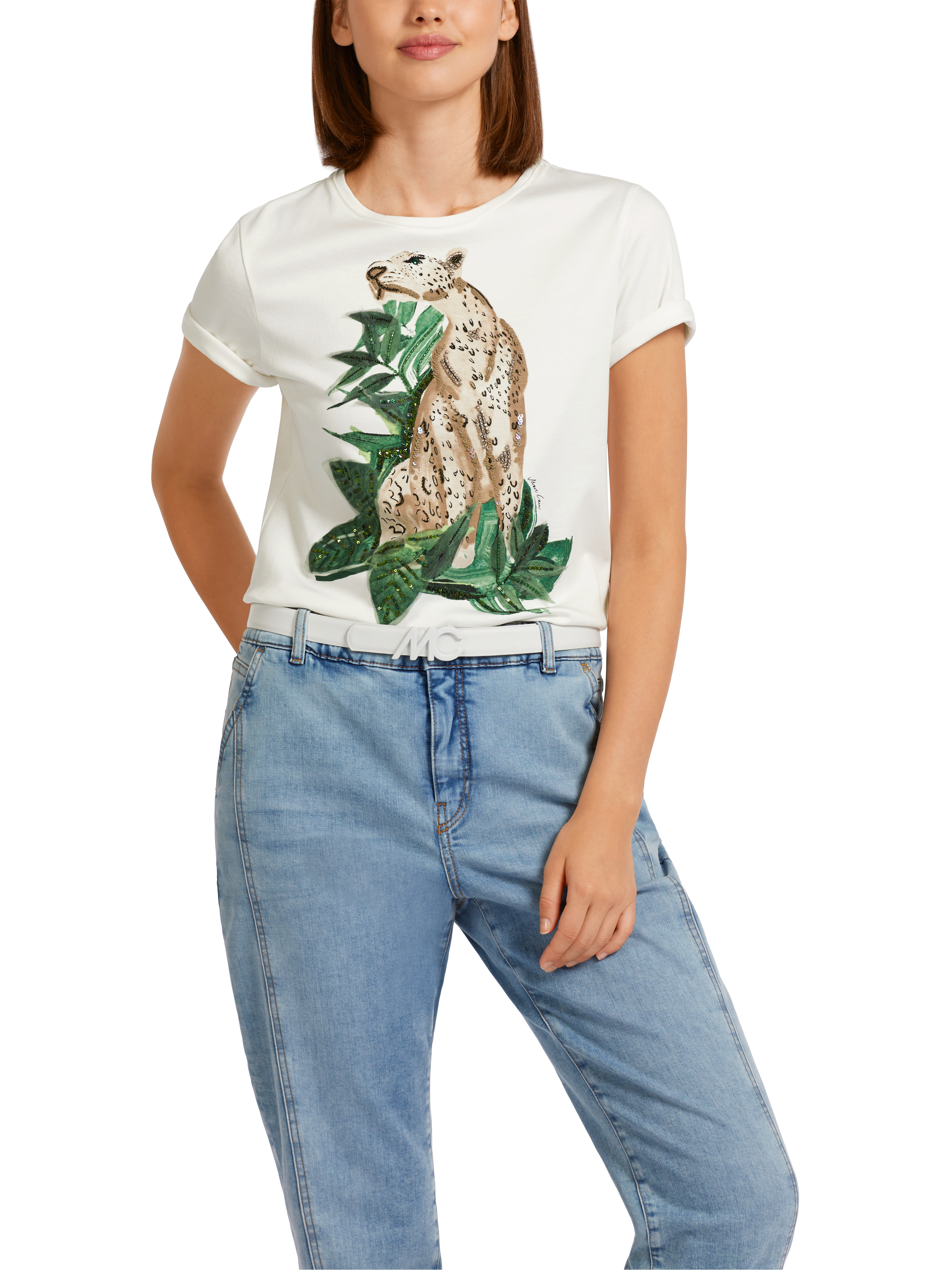 T-Shirt mit Leo-Print und Strassdetails