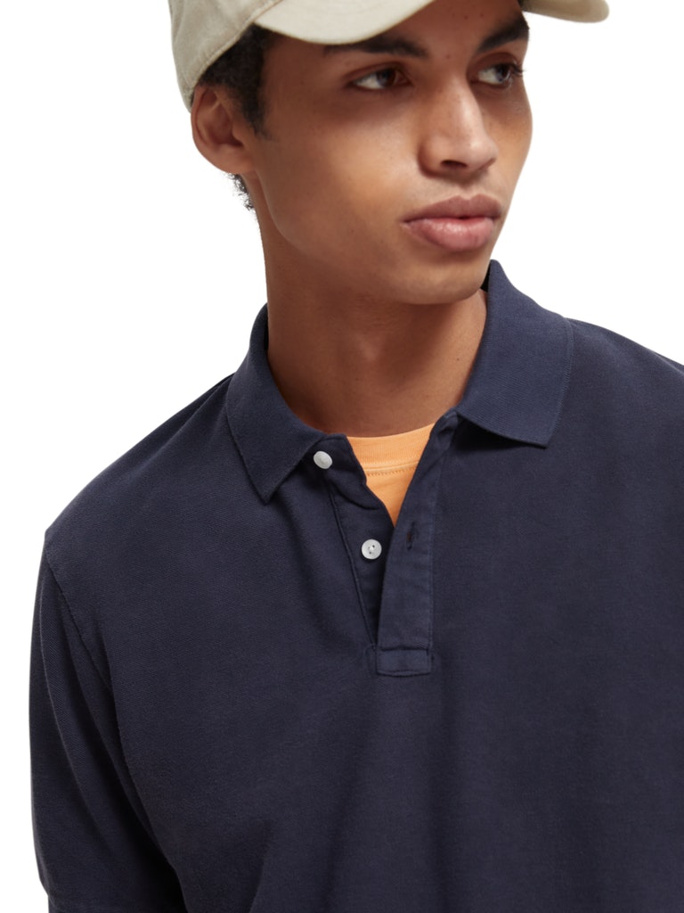 Garment-dyed washed pique polo in O