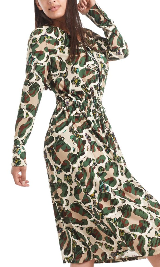 Midi-Kleid mit Camouflage-Print