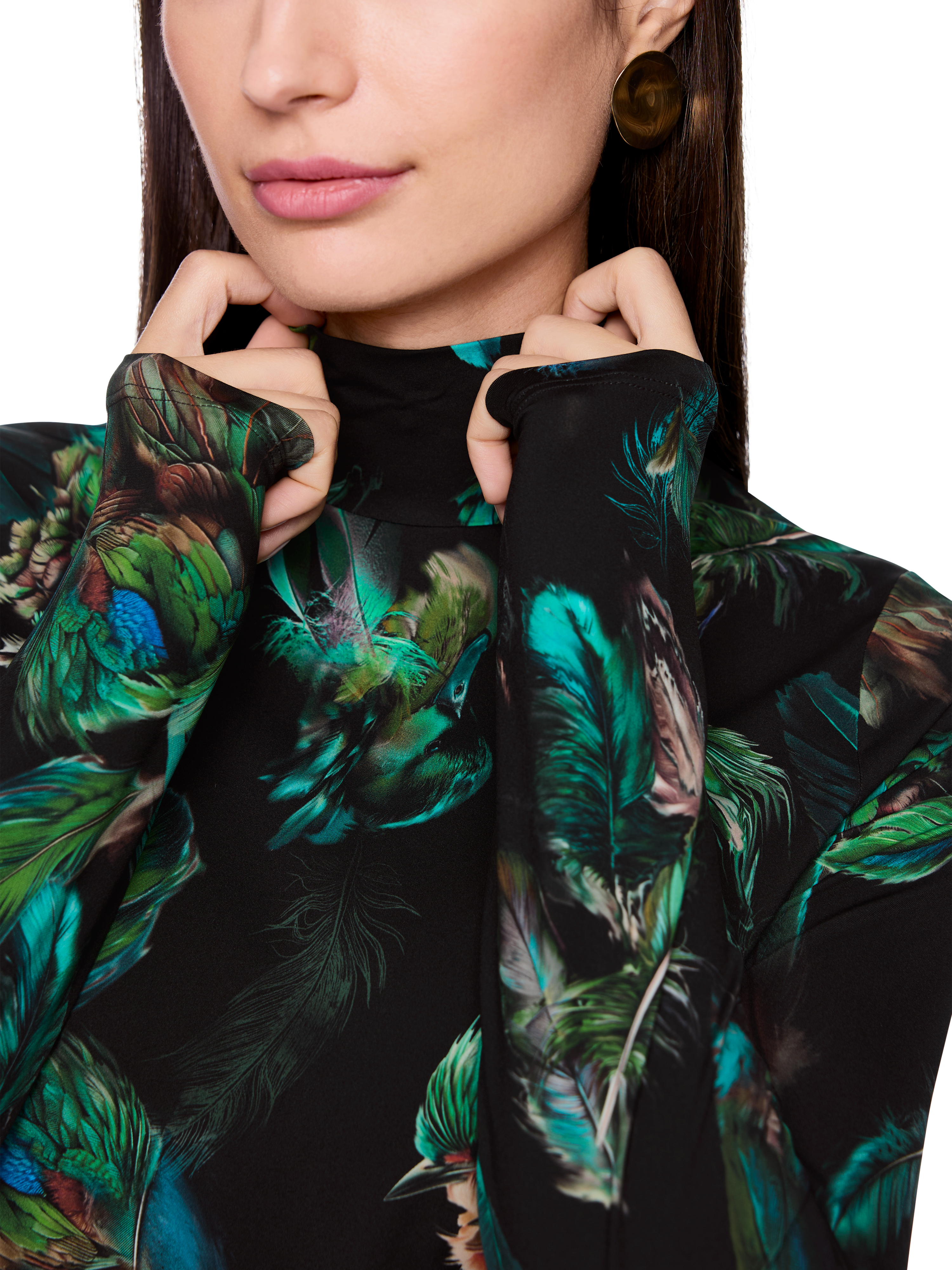 Stretch-Shirt mit Federn-Print