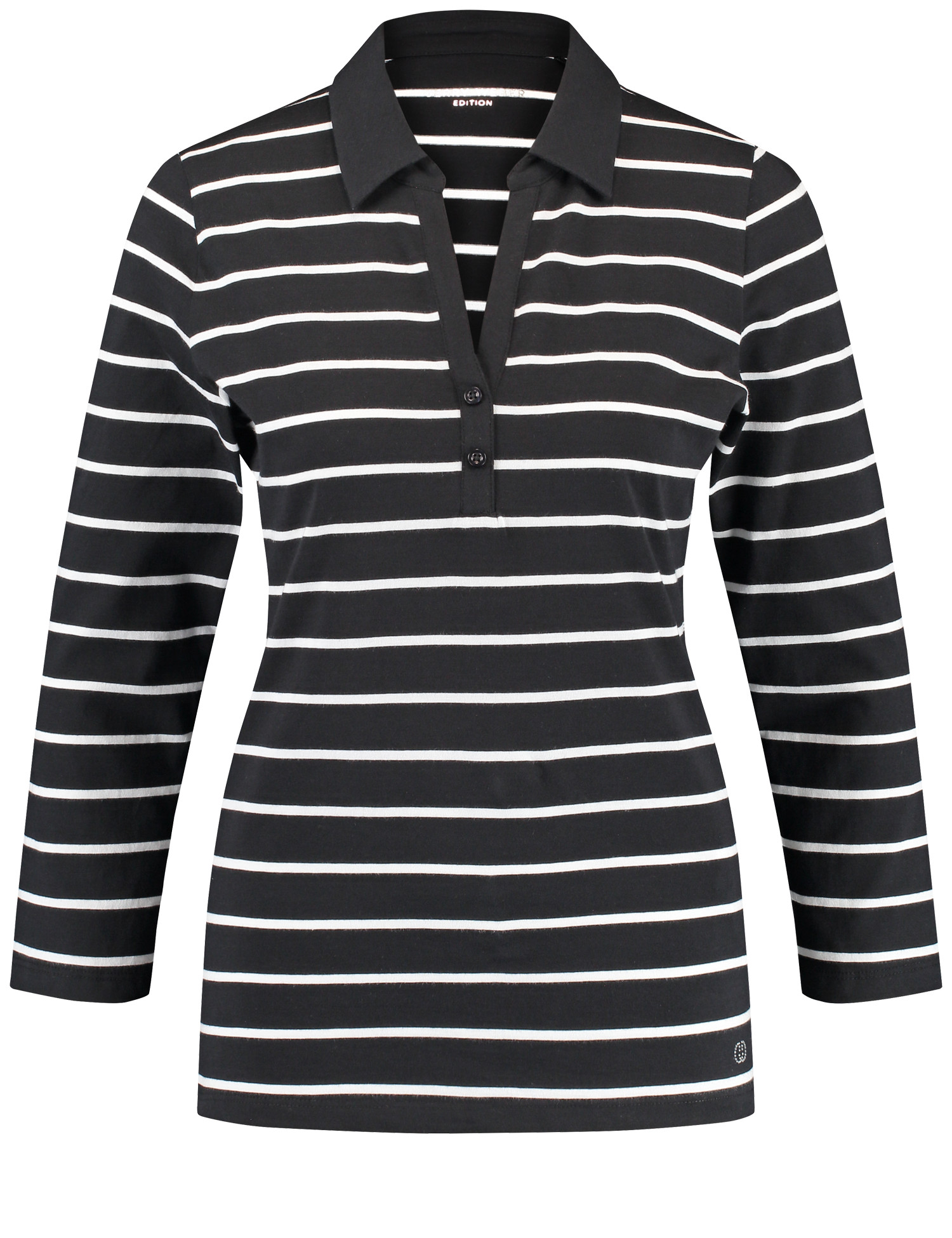 Geringeltes Poloshirt aus Baumwolle mit 3/4 Arm