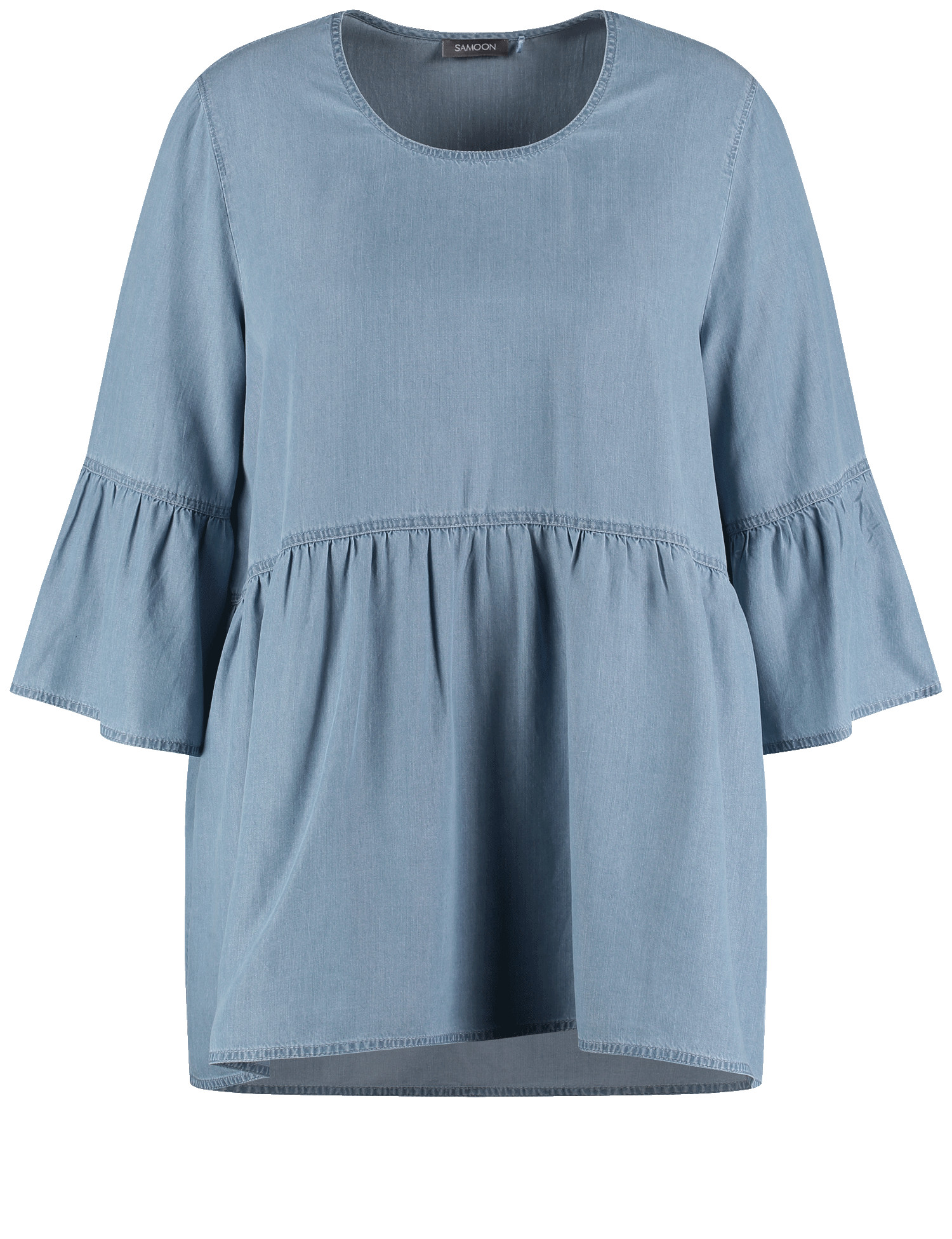 Bluse mit Volants in Jeans-Optik