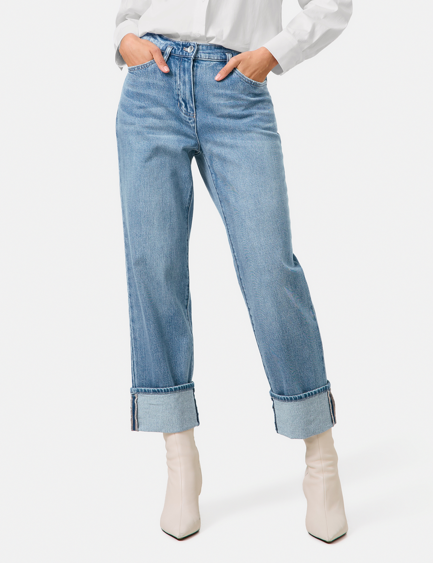 7/8 Jeans mit breitem Saumaufschlag