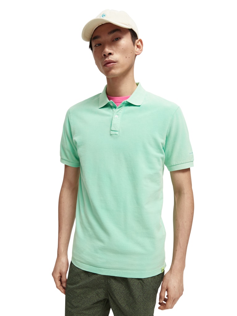 Garment-dyed washed pique polo in O