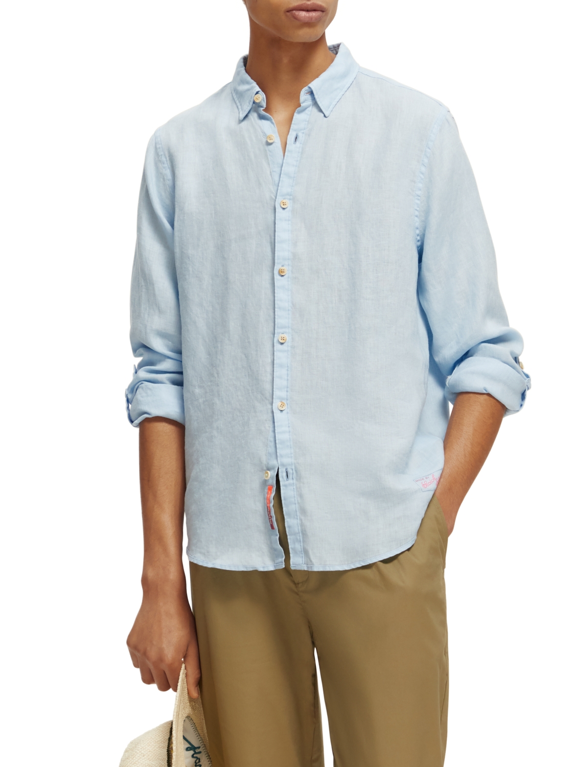 Linen shirt with sleeve roll-up