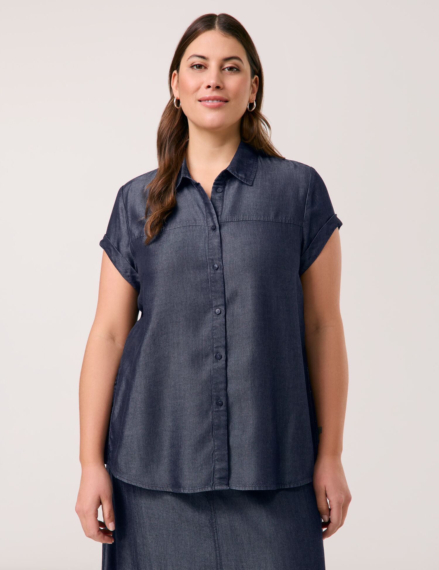 Kurzarmbluse im Jeans-Look