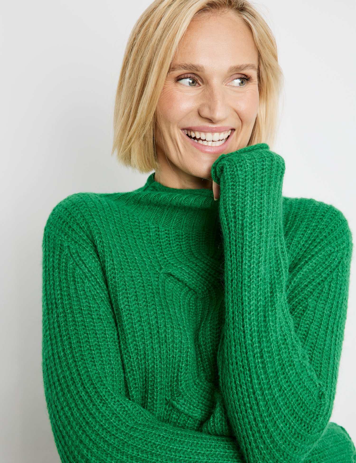 Strickpullover mit Stehkragen und Zopfmuster