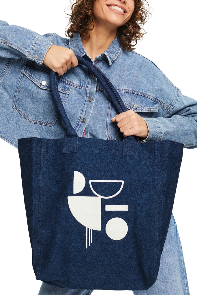 Shopper mit Print in Denim-Optik