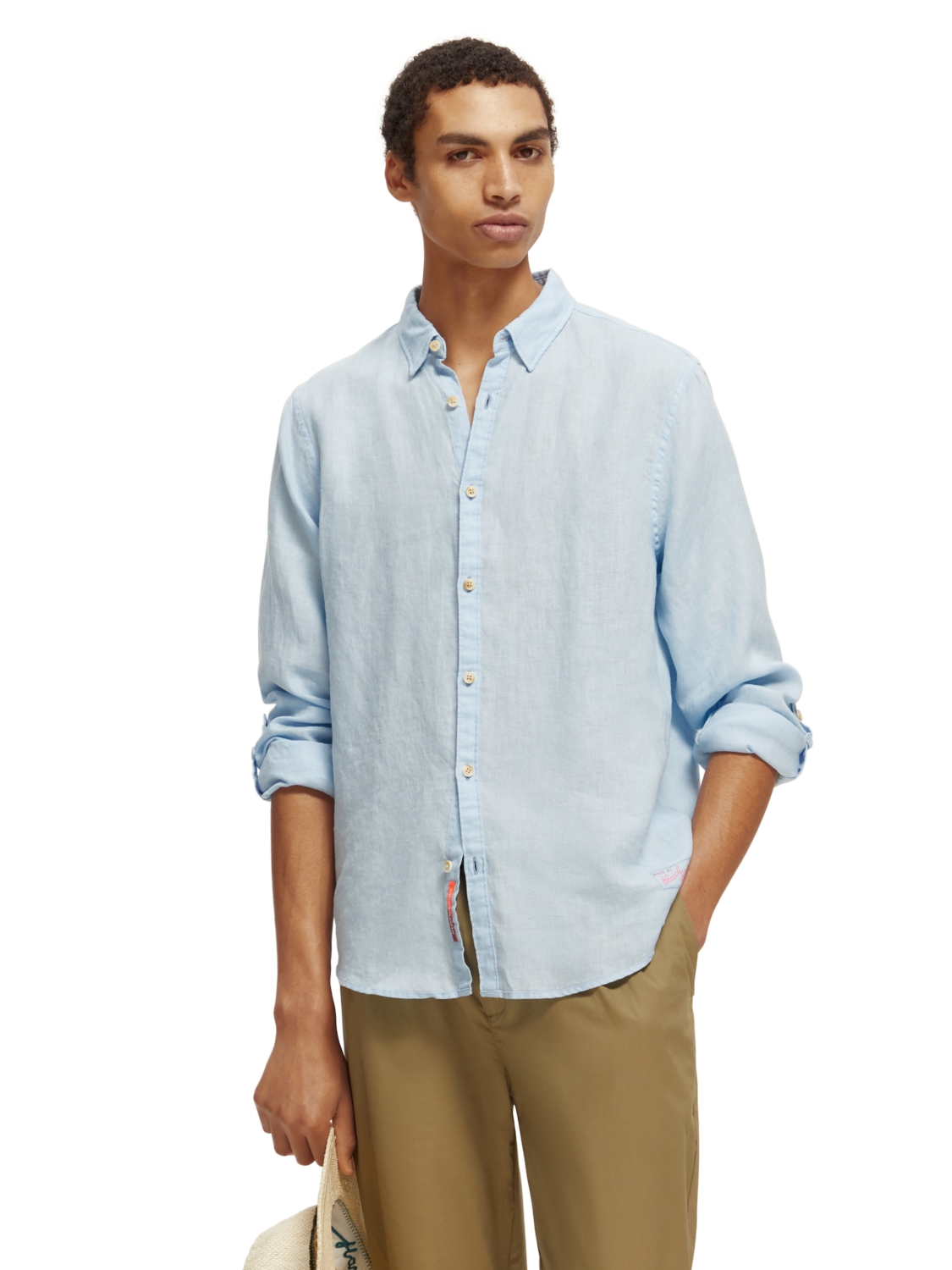 Linen shirt with sleeve roll-up