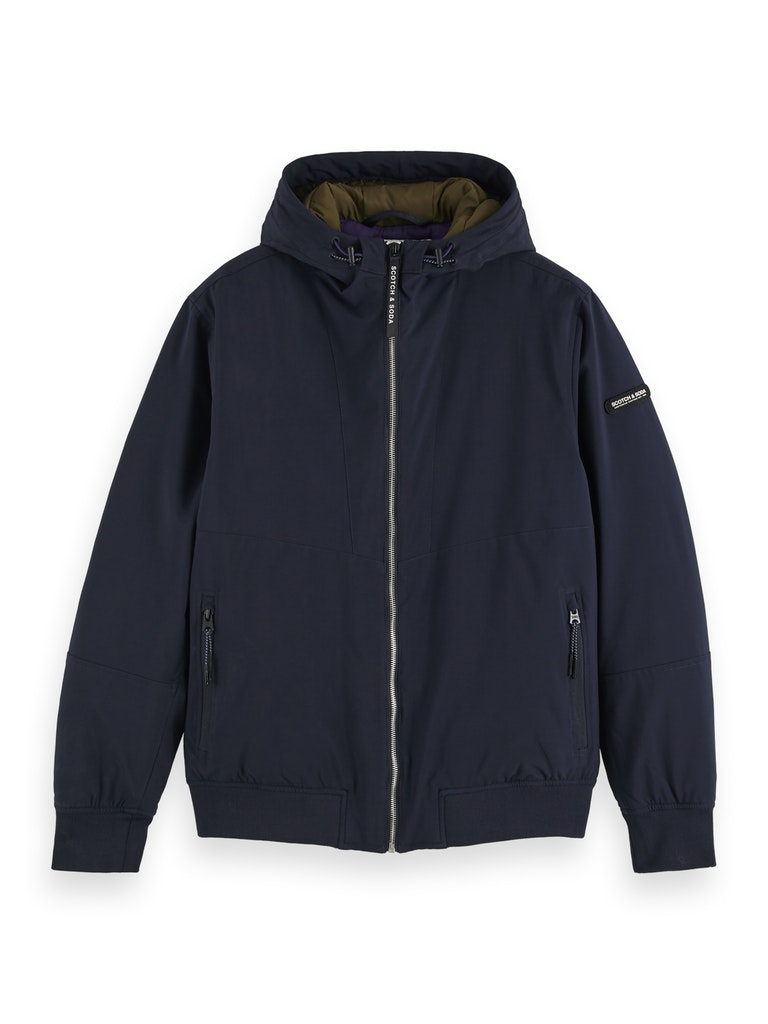 Hooded quilted stretch-nylon jacket