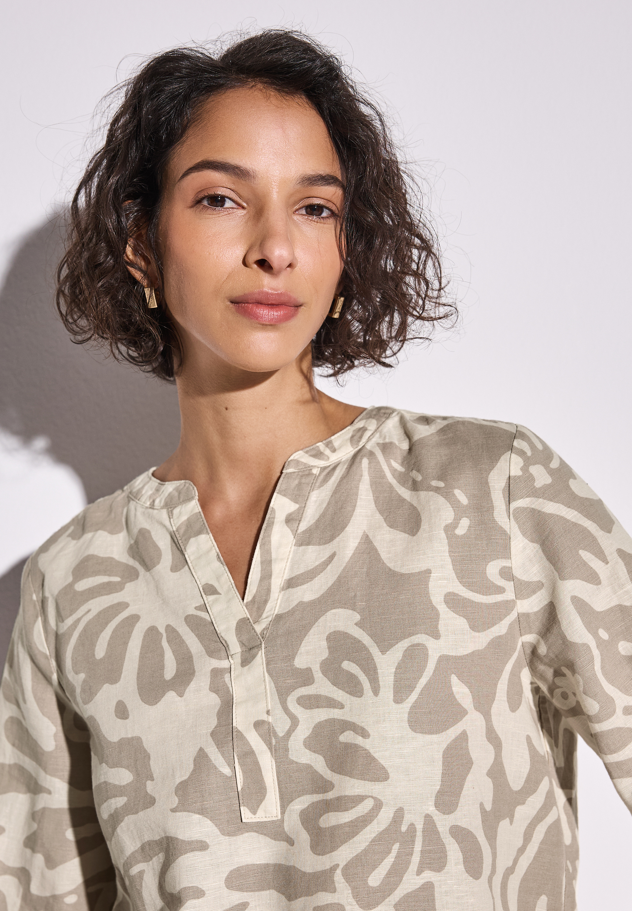 Gemusterte Leinenmix-Bluse