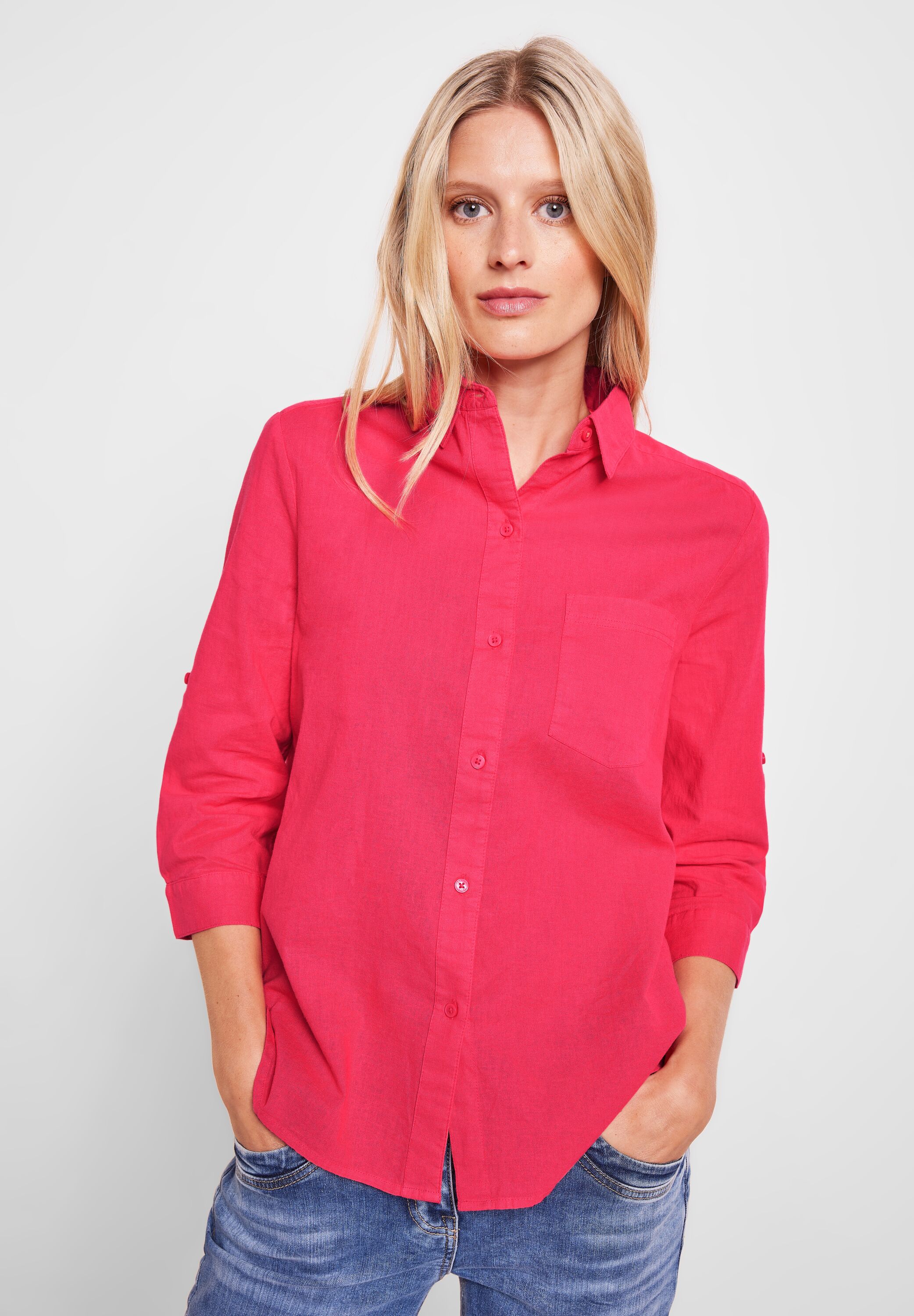 Unifarbene Leinenmix Bluse