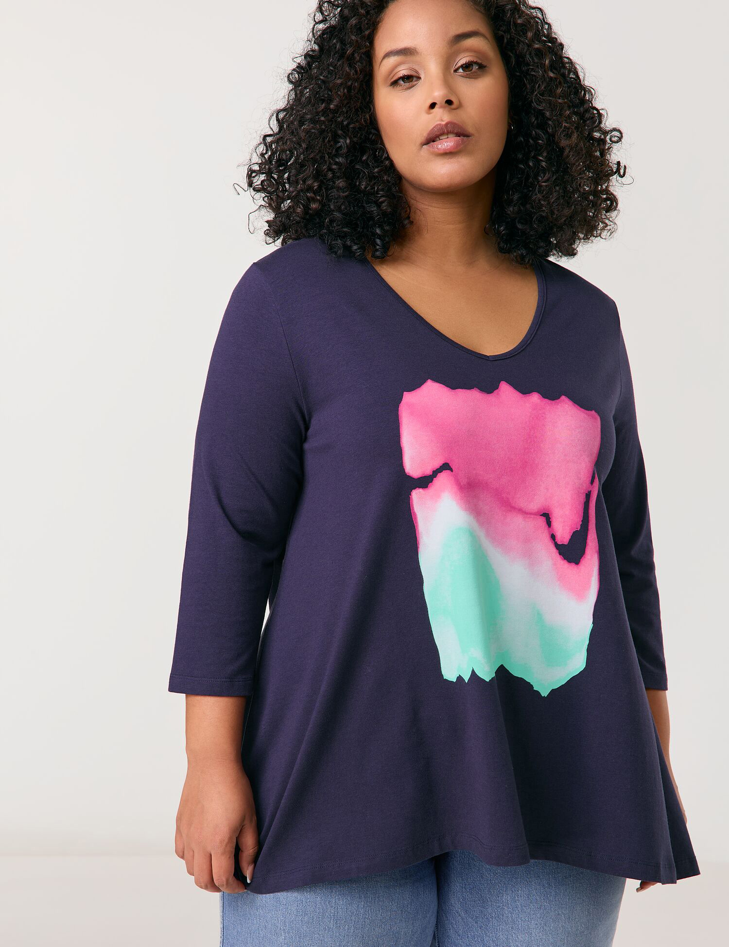 Ausgestelltes 3/4 Arm Shirt mit Frontprint