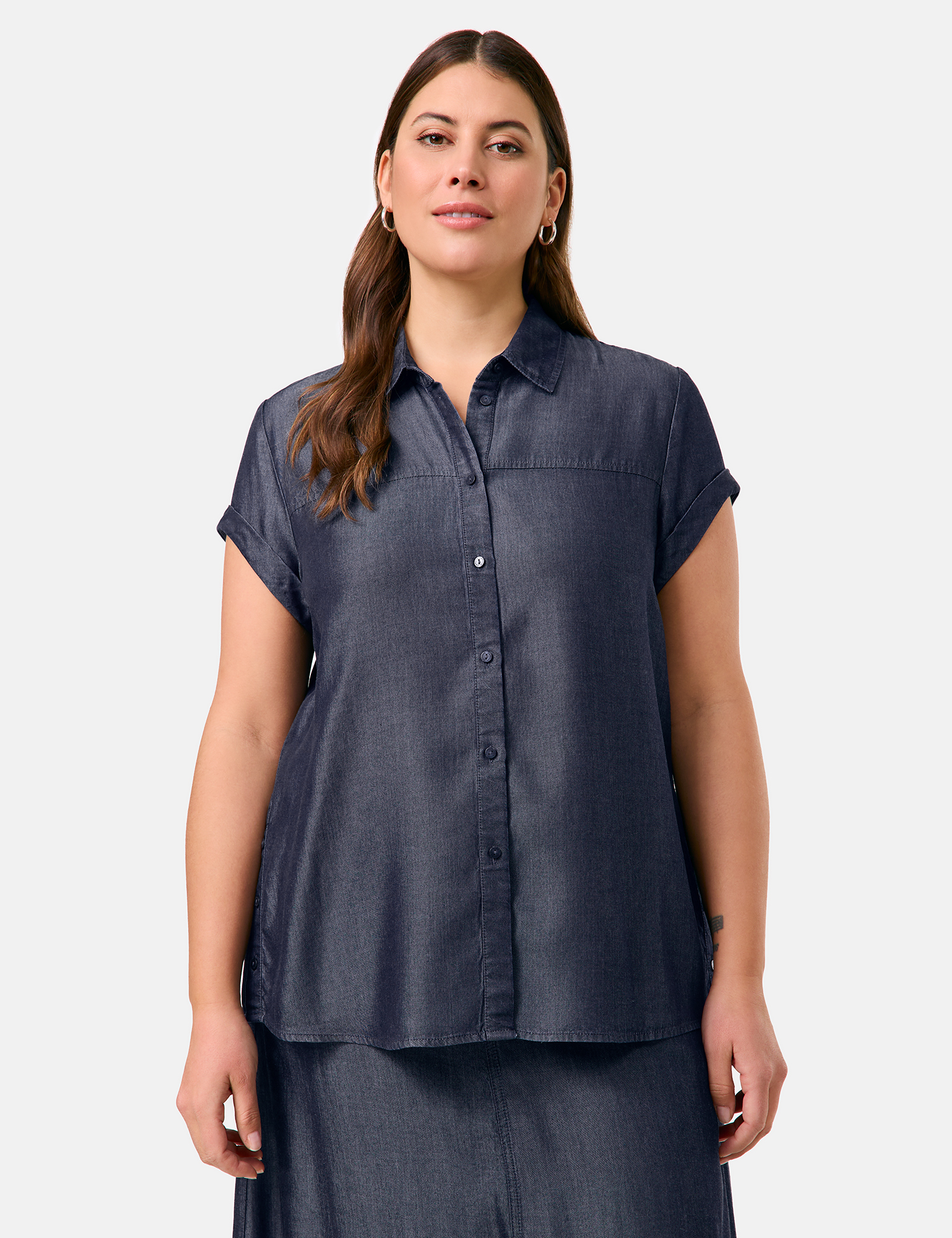 Kurzarmbluse im Jeans-Look