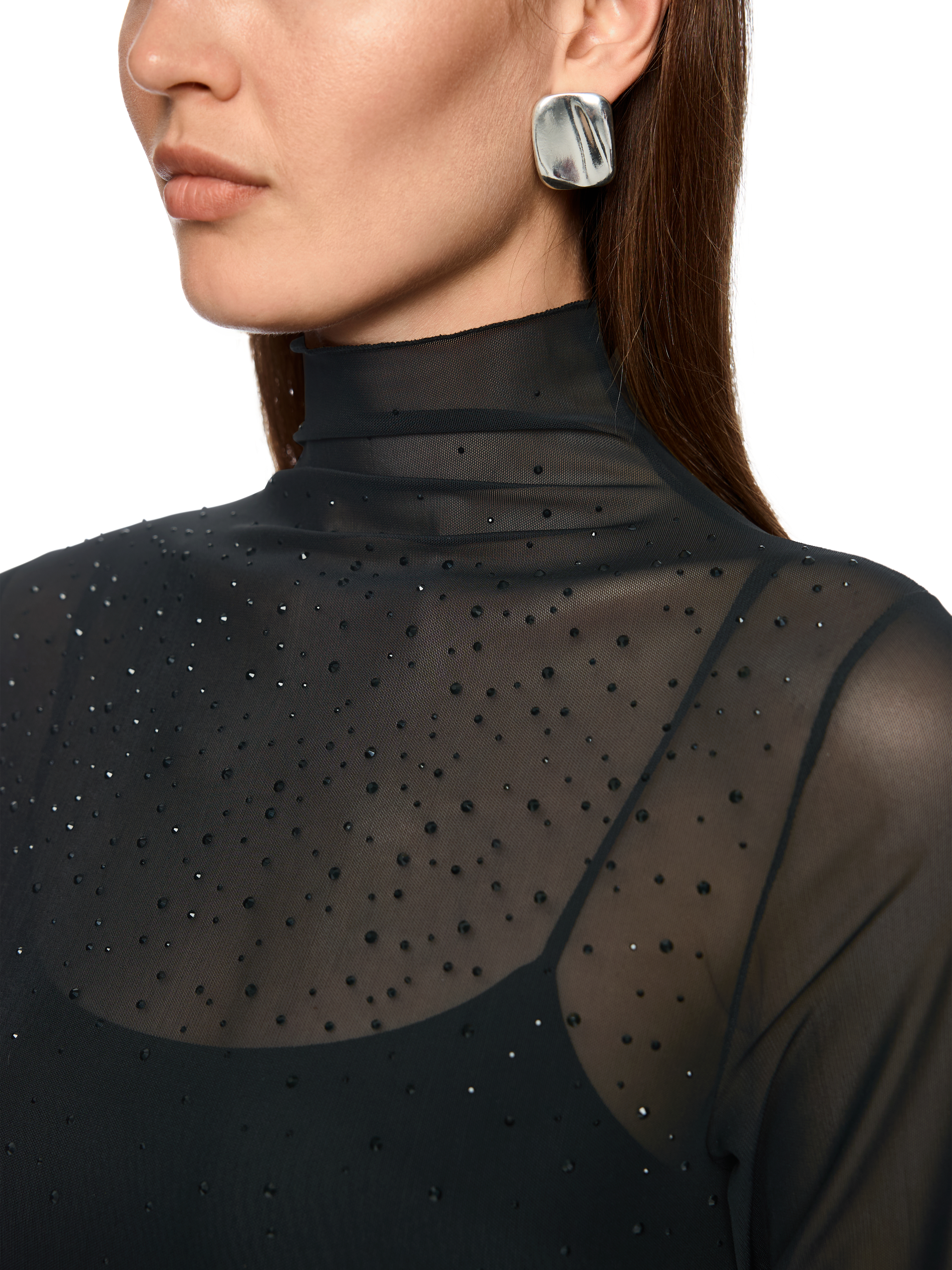 Mesh-Longsleeve mit Hotfixsteinchen