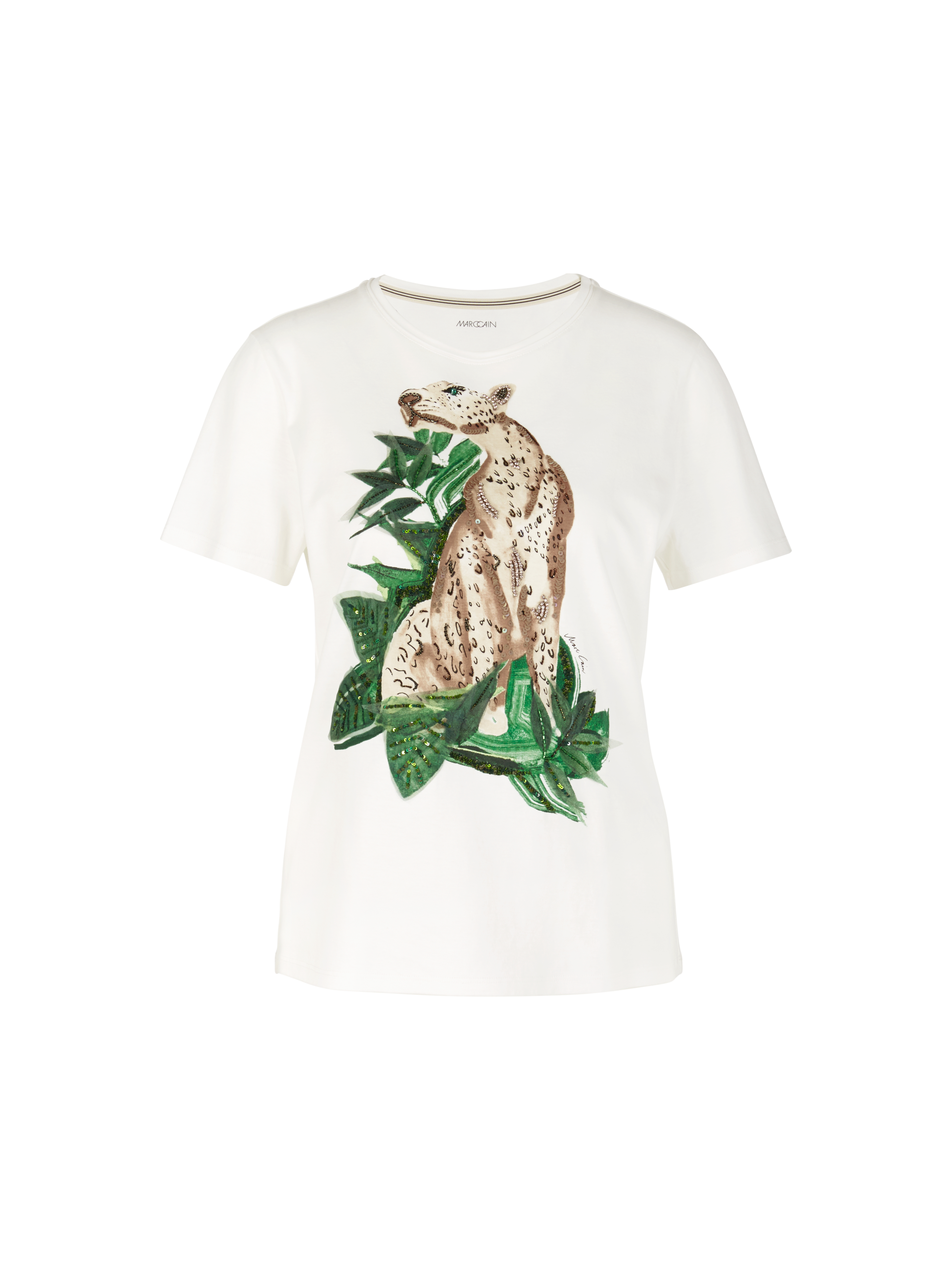 T-Shirt mit Leo-Print und Strassdetails