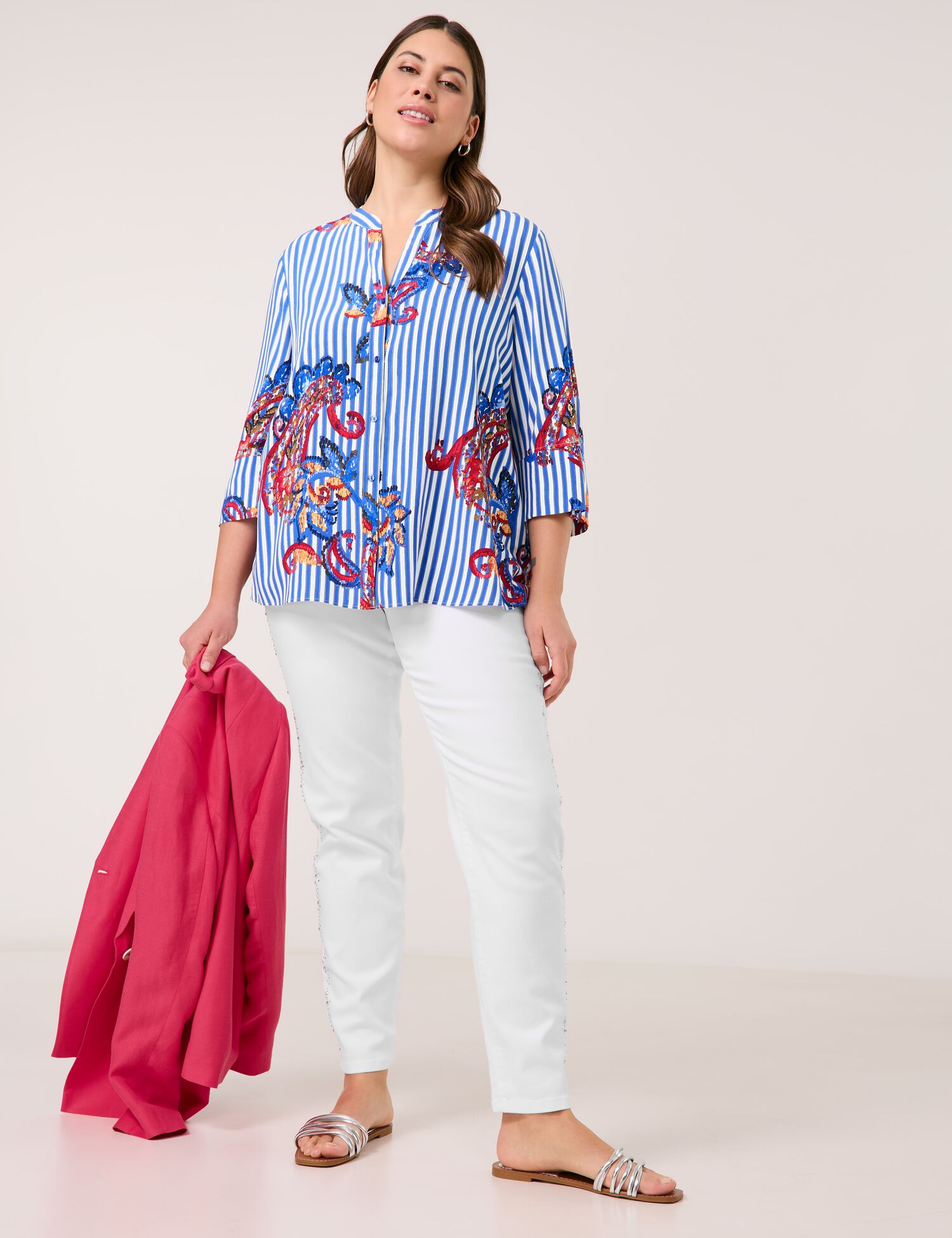 3/4 Arm Bluse mit mit Streifen-Paisley-Muster