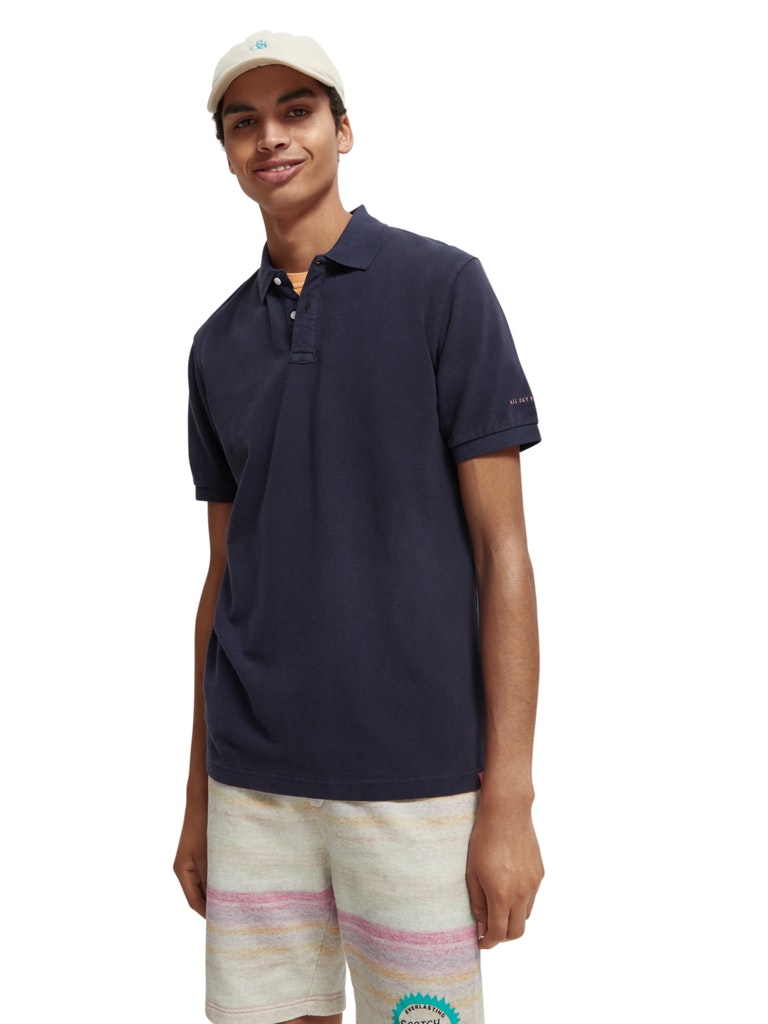 Garment-dyed washed pique polo in O