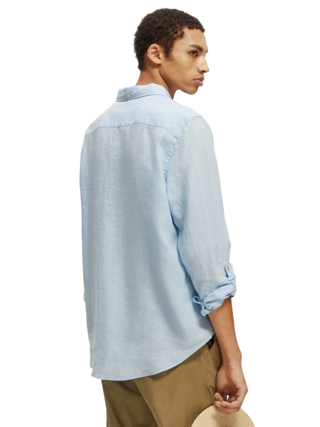 Linen shirt with sleeve roll-up