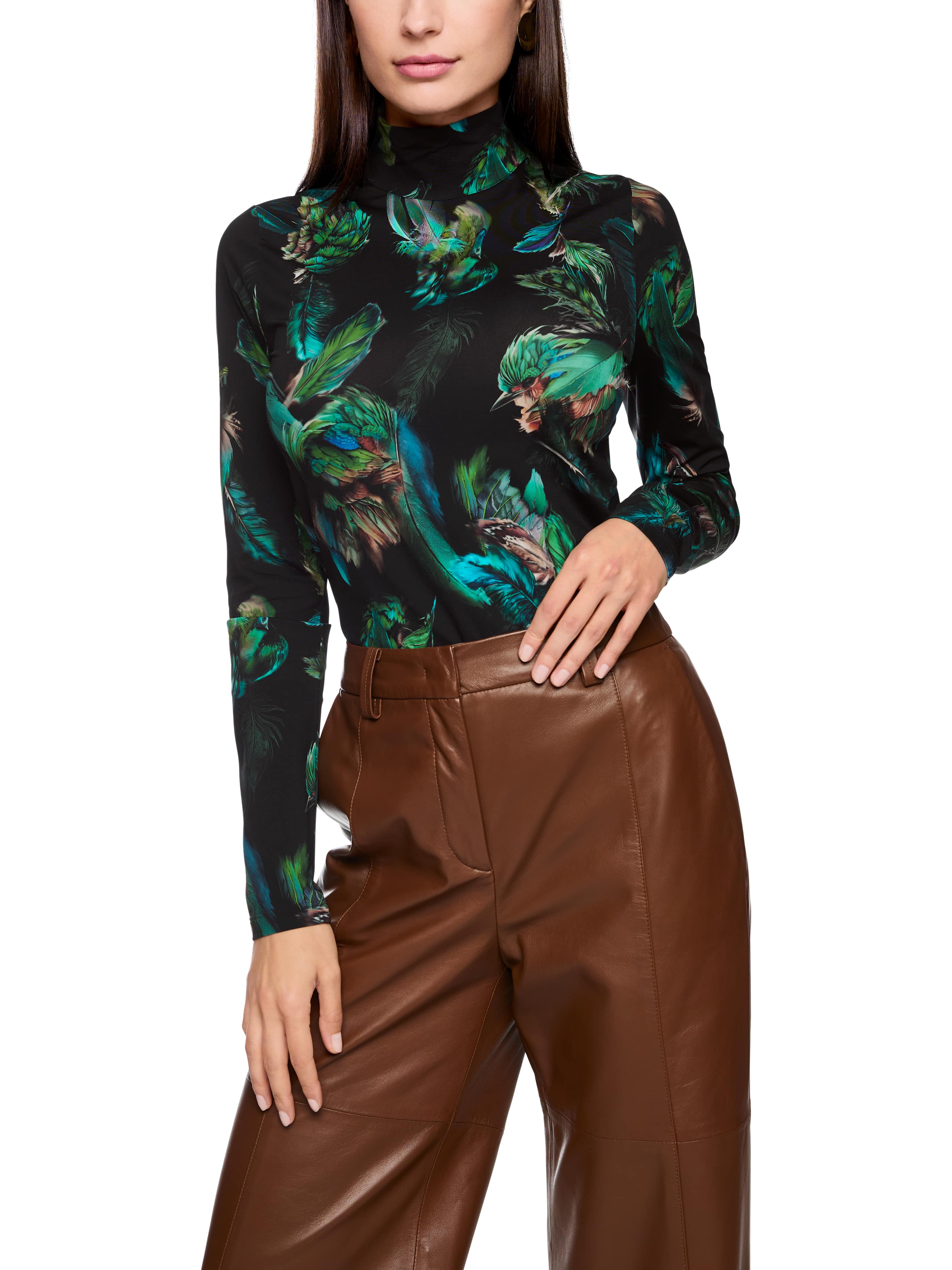 Stretch-Shirt mit Federn-Print