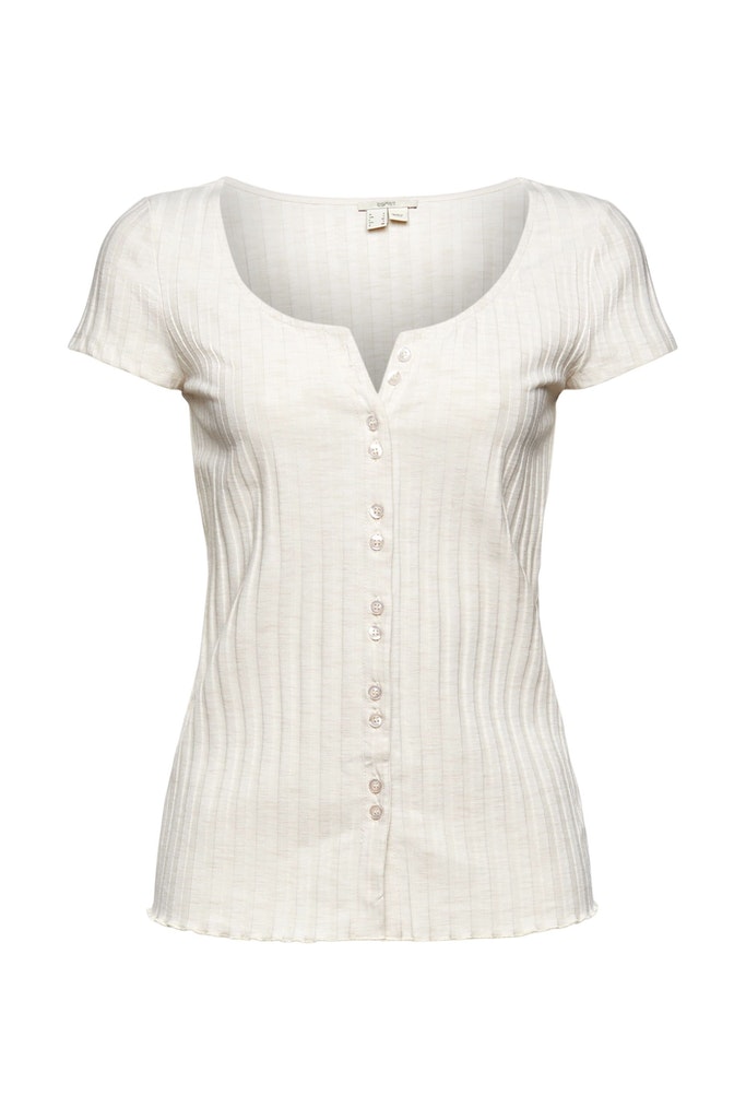 Geripptes T-Shirt mit Knopfleiste