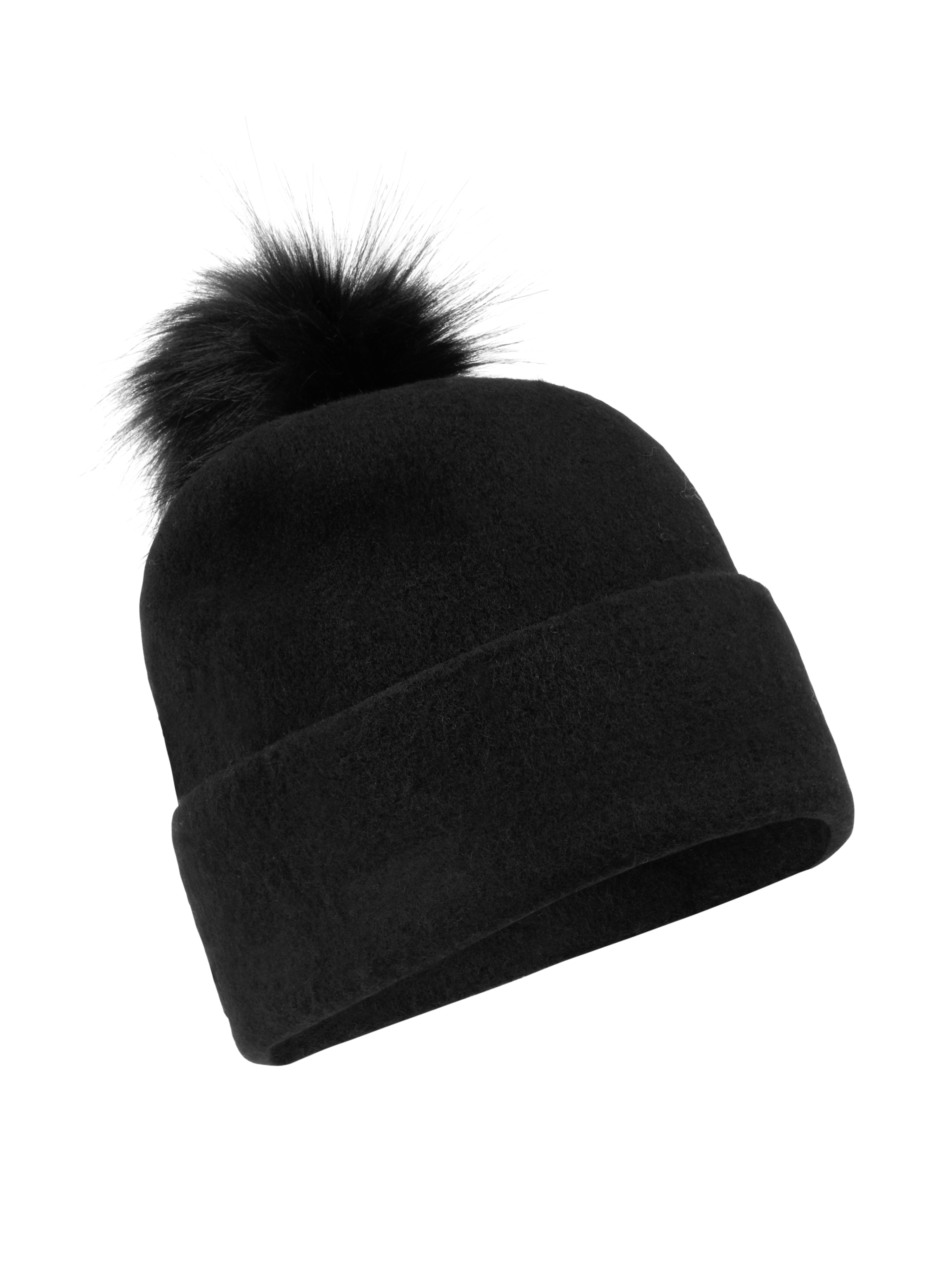 Wollmütze mit Kunstfell-Bommel