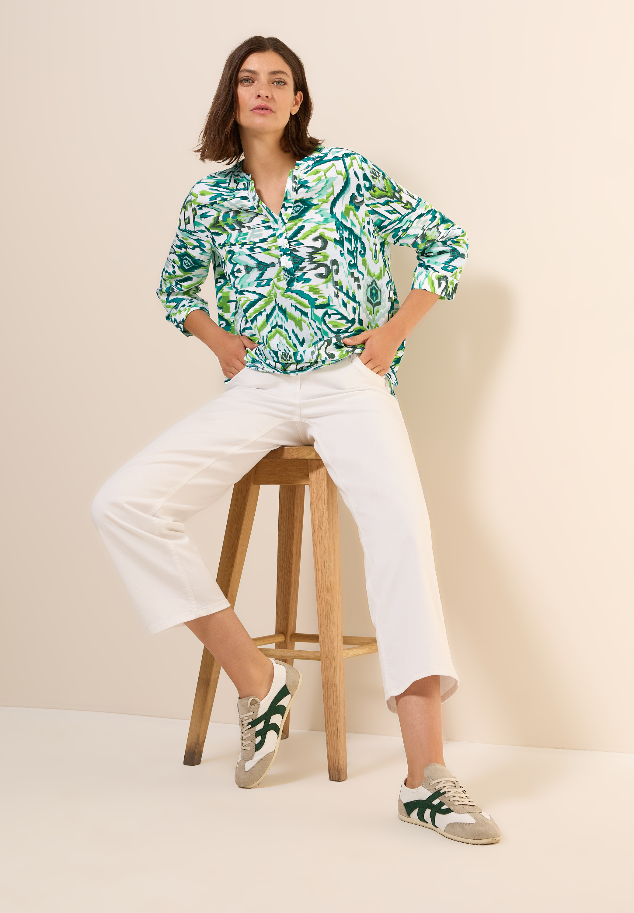 Gemusterte Leinenmix-Bluse