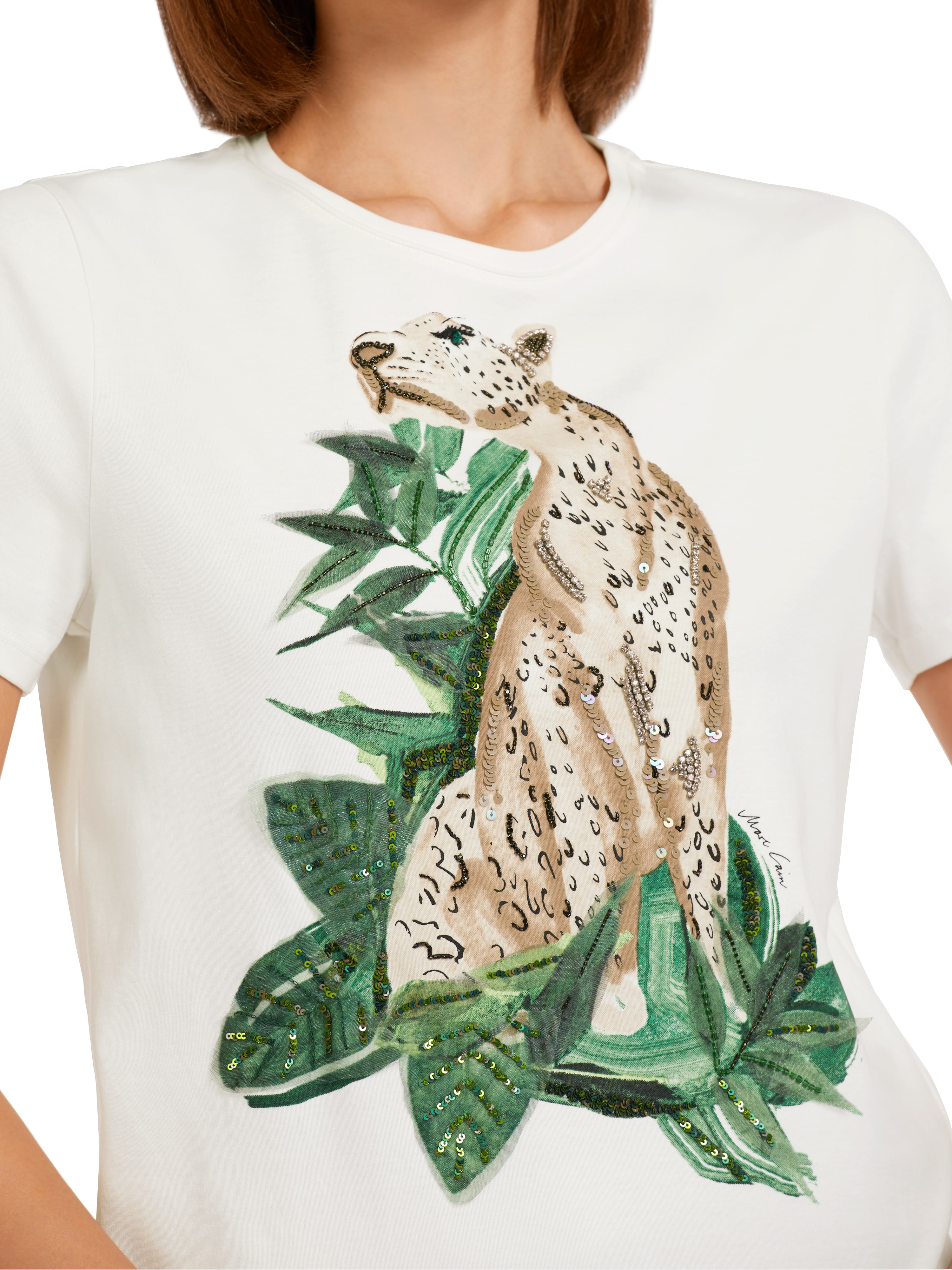 T-Shirt mit Leo-Print und Strassdetails