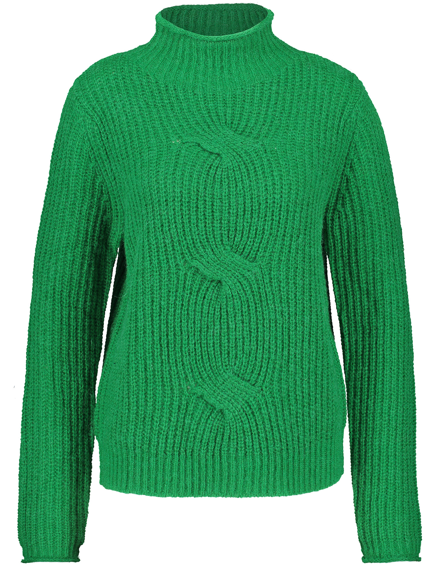 Strickpullover mit Stehkragen und Zopfmuster