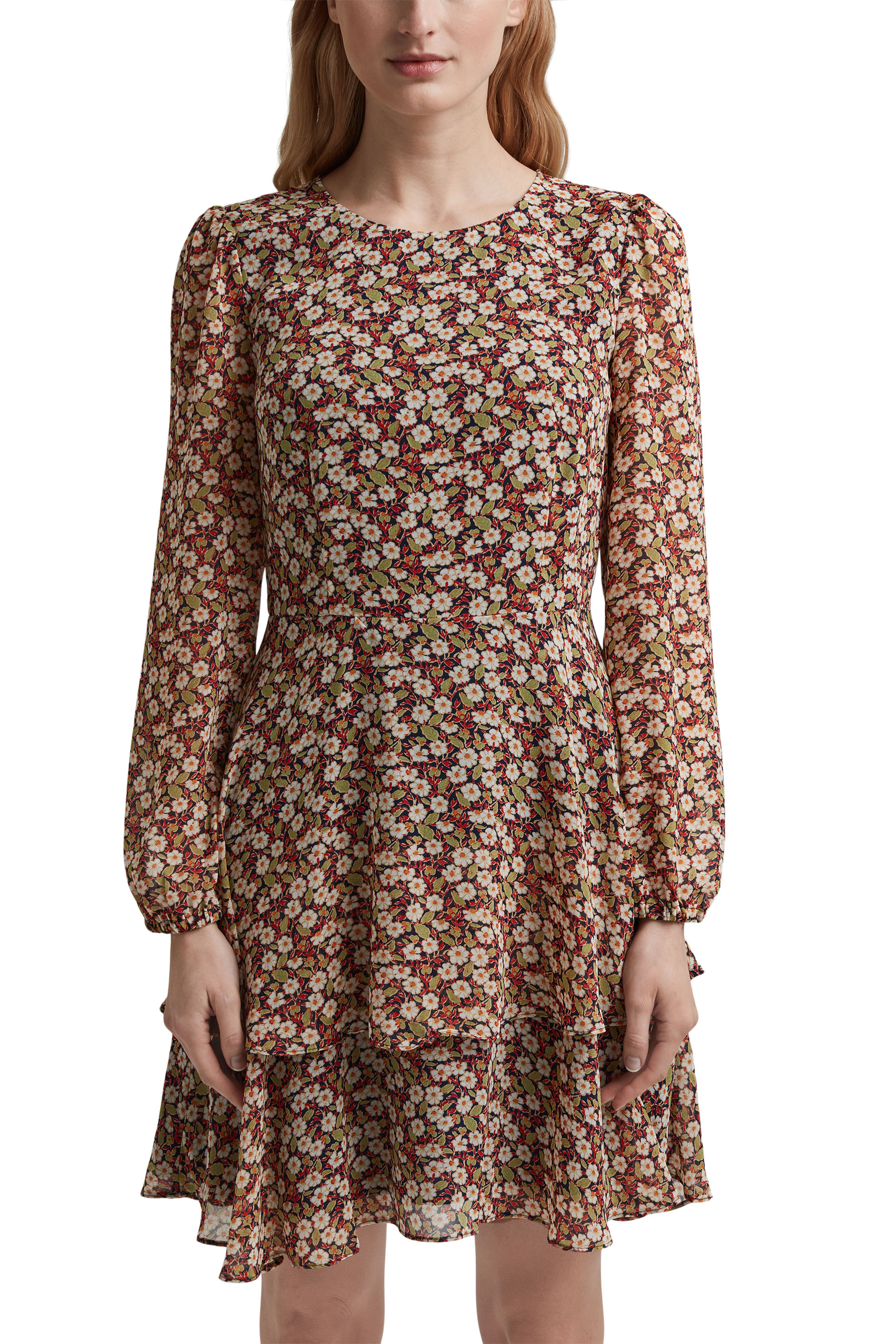 Recycelt: Chiffon-Kleid mit Blumen-Print