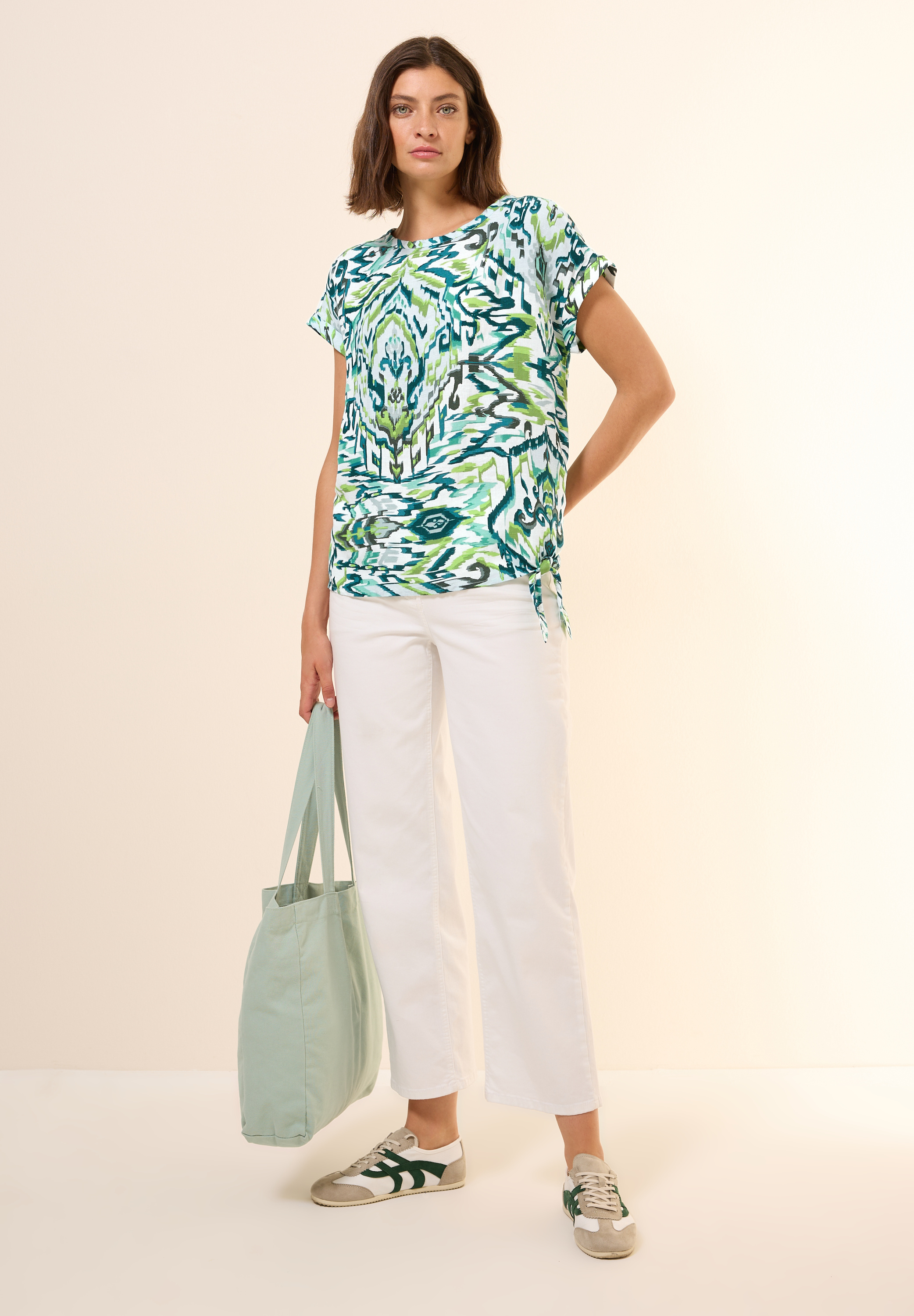 Gemusterte Leinenmix Bluse