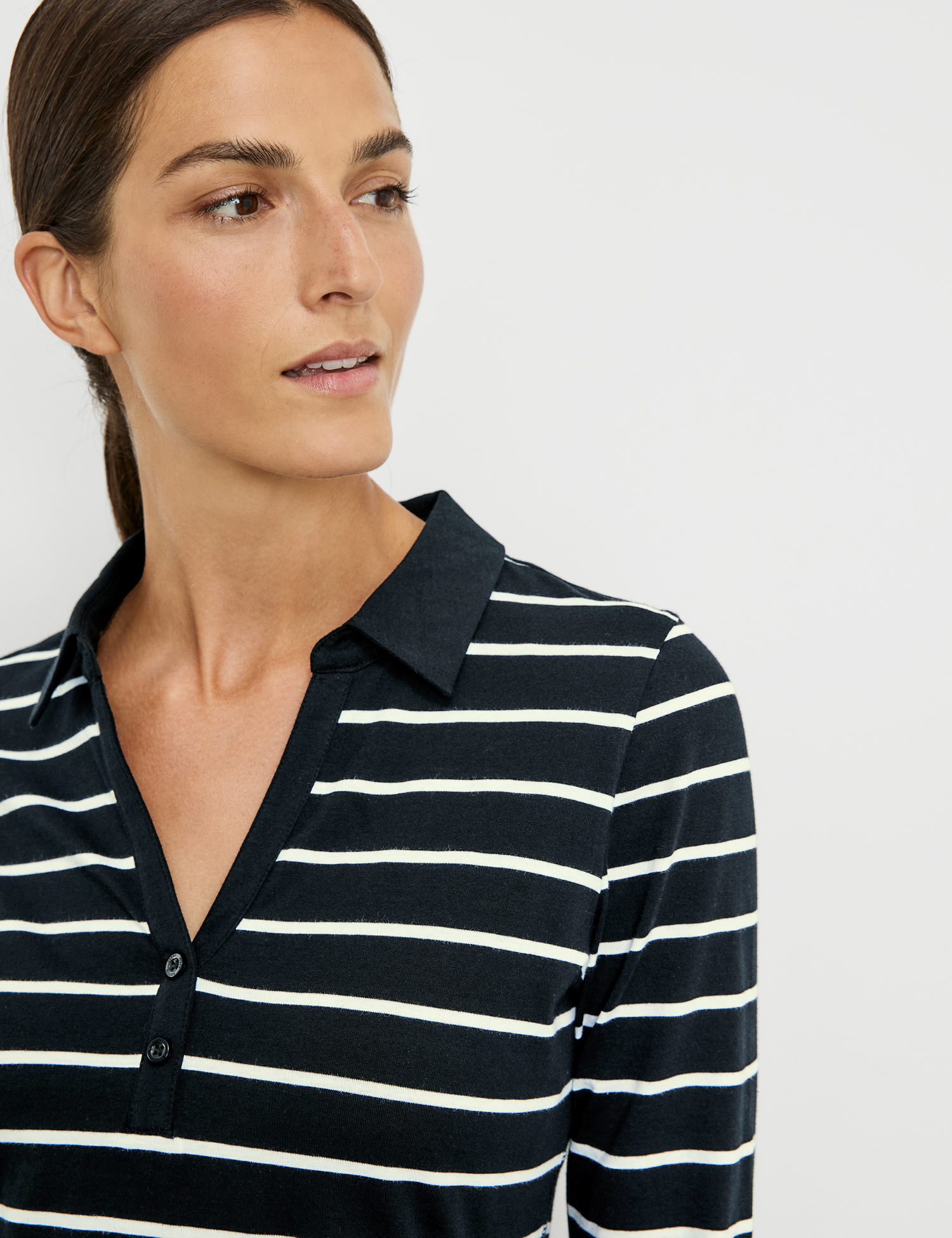 Geringeltes Poloshirt aus Baumwolle mit 3/4 Arm