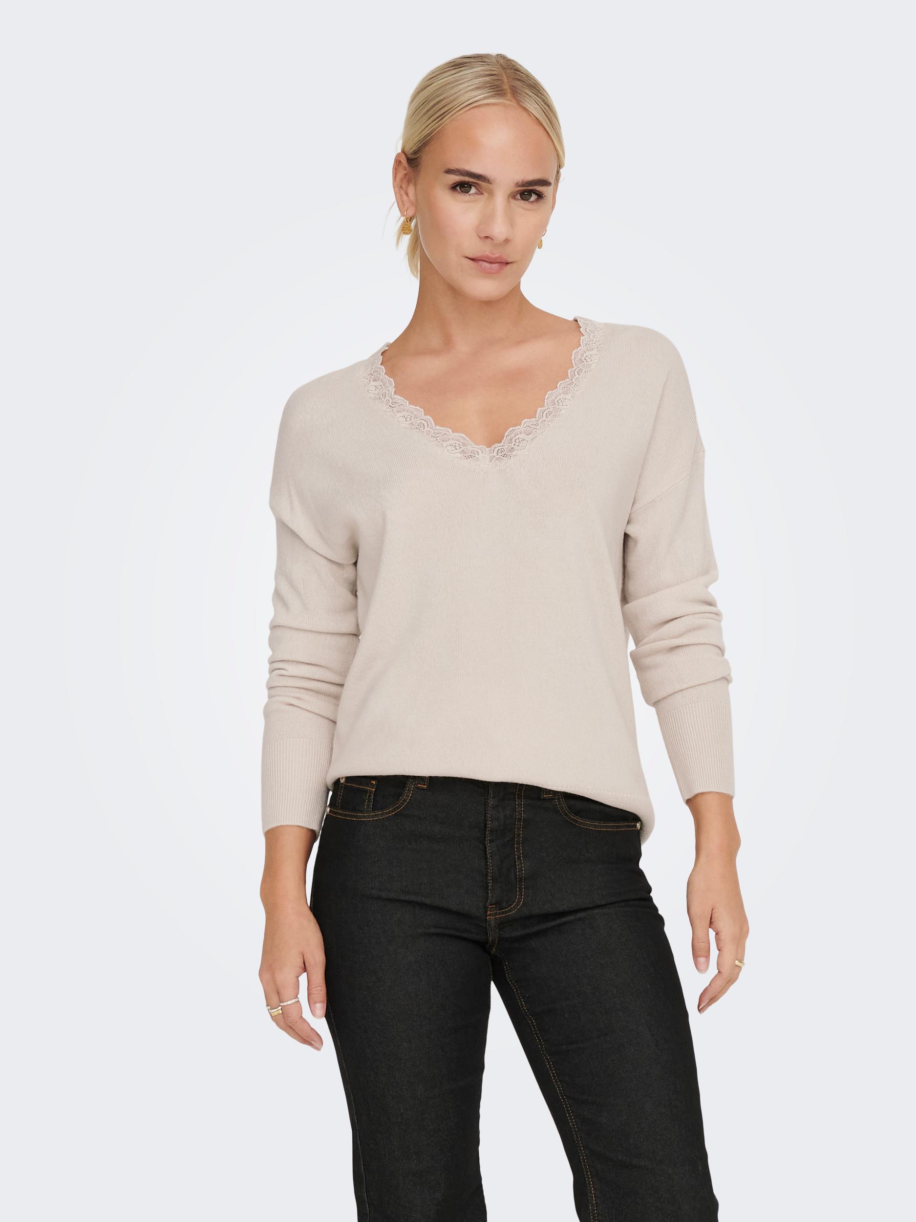 ONLSUNNY LS LACE V-NECK CC KNT