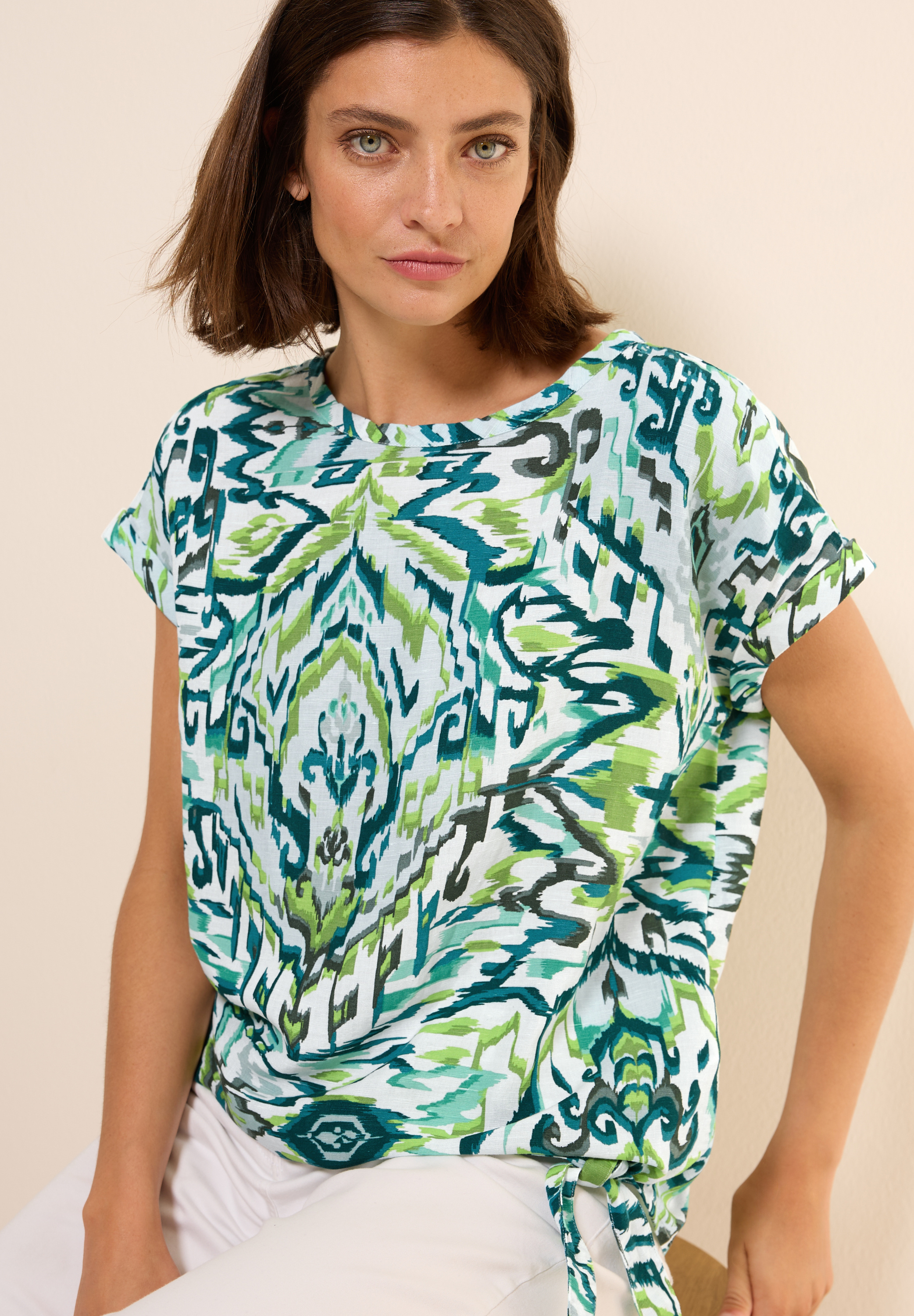 Gemusterte Leinenmix Bluse