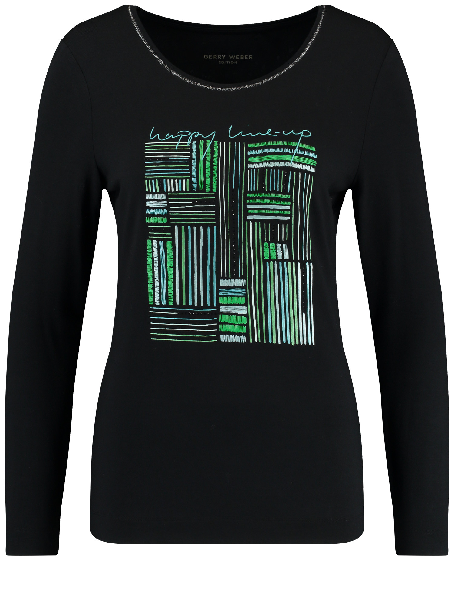 Langarmshirt mit Frontprint und Lurex-Naht am Ausschnitt