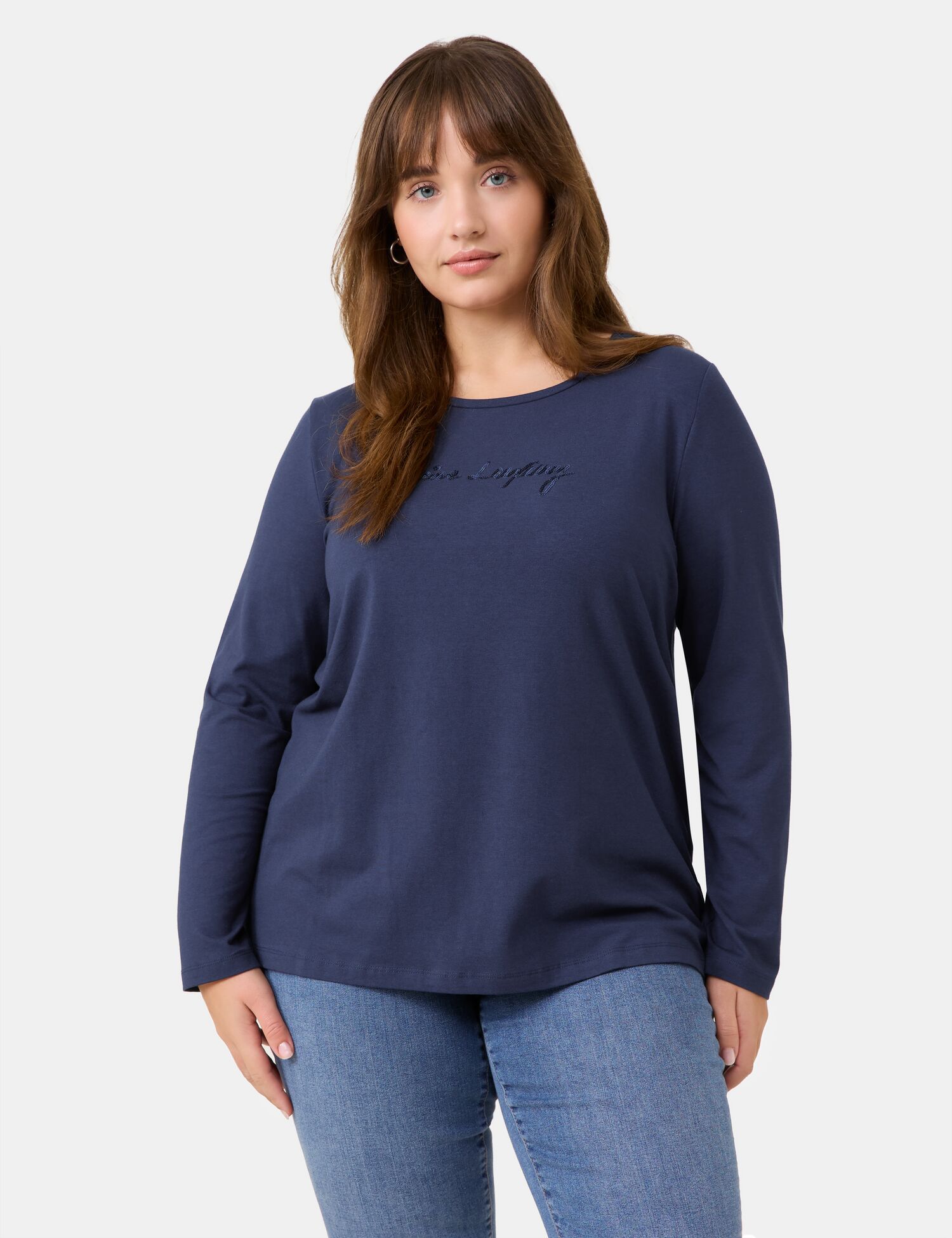 Langarmshirt mit Perlen-Wording