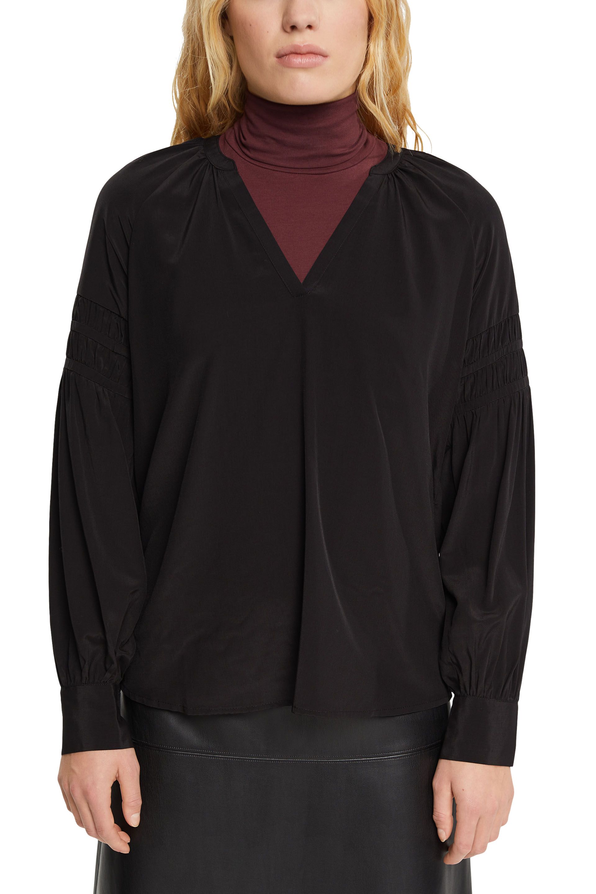 Bluse mit Smok-Details, LENZING™ ECOVERO™