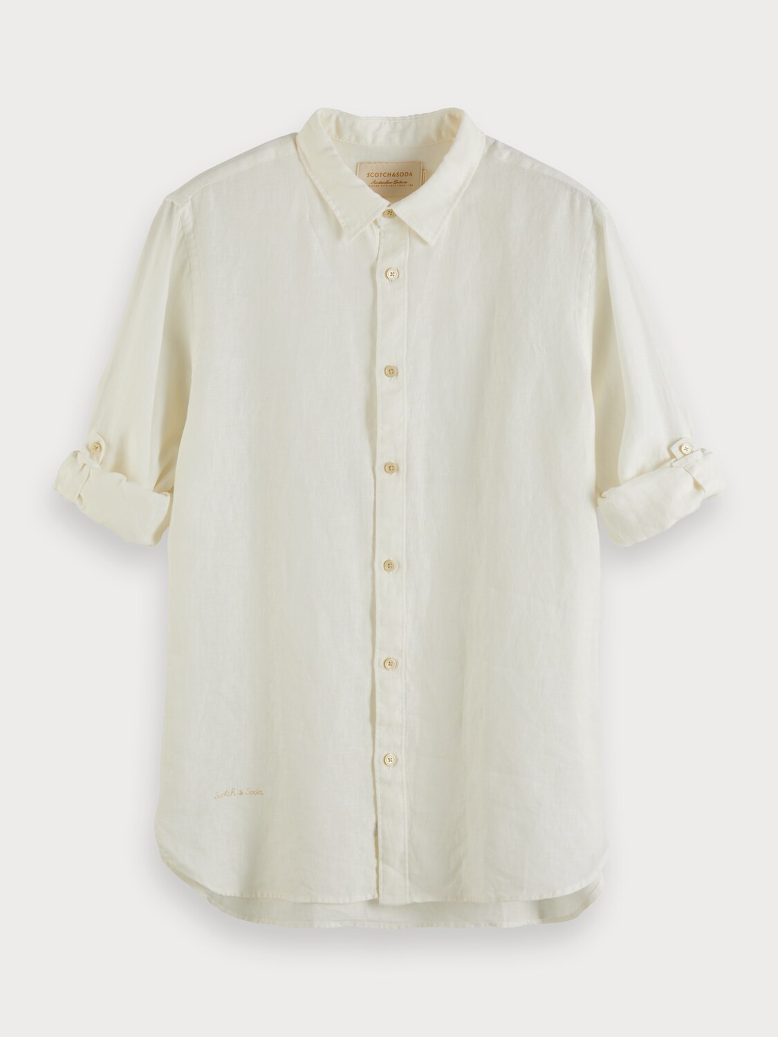 REGULAR FIT- Garment-dyed linen shirt with sleeve roll-up